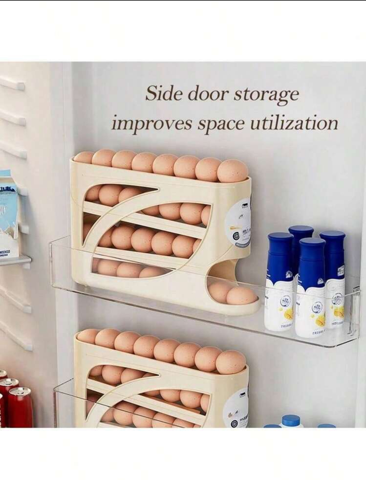 3-Tier Rolling Egg Dispenser for Refrigerator Space-Saving Automatic Gravity Roll-Down Egg Storage Organizer Holder Slanted Rack Case for Kitchen Counter Cabinet Fridge 2