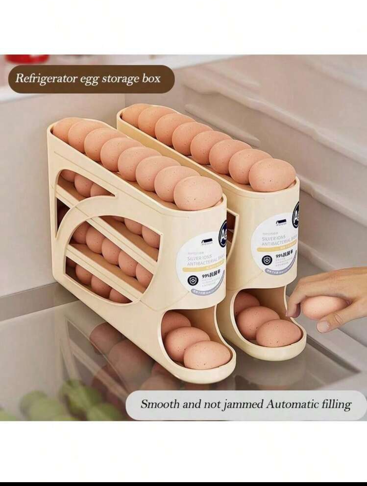 3-Tier Rolling Egg Dispenser for Refrigerator Space-Saving Automatic Gravity Roll-Down Egg Storage Organizer Holder Slanted Rack Case for Kitchen Counter Cabinet Fridge 3