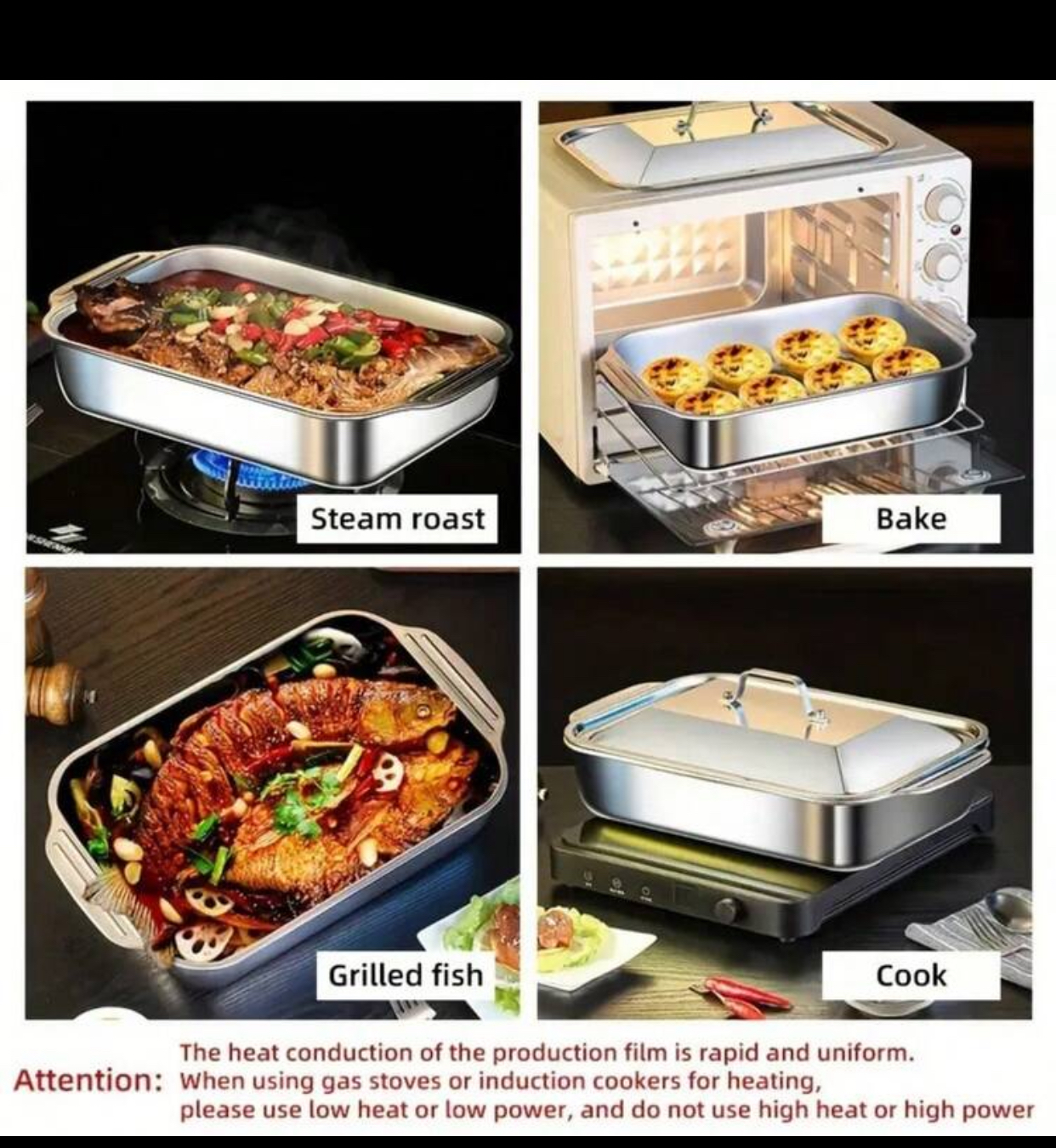 Commercial Stainless Steel Induction Chafing Dish Rectangular Buffet Warmer Food Server Pan with Polished Lid and Electric Heating Base Station Tray for Catering Events 2