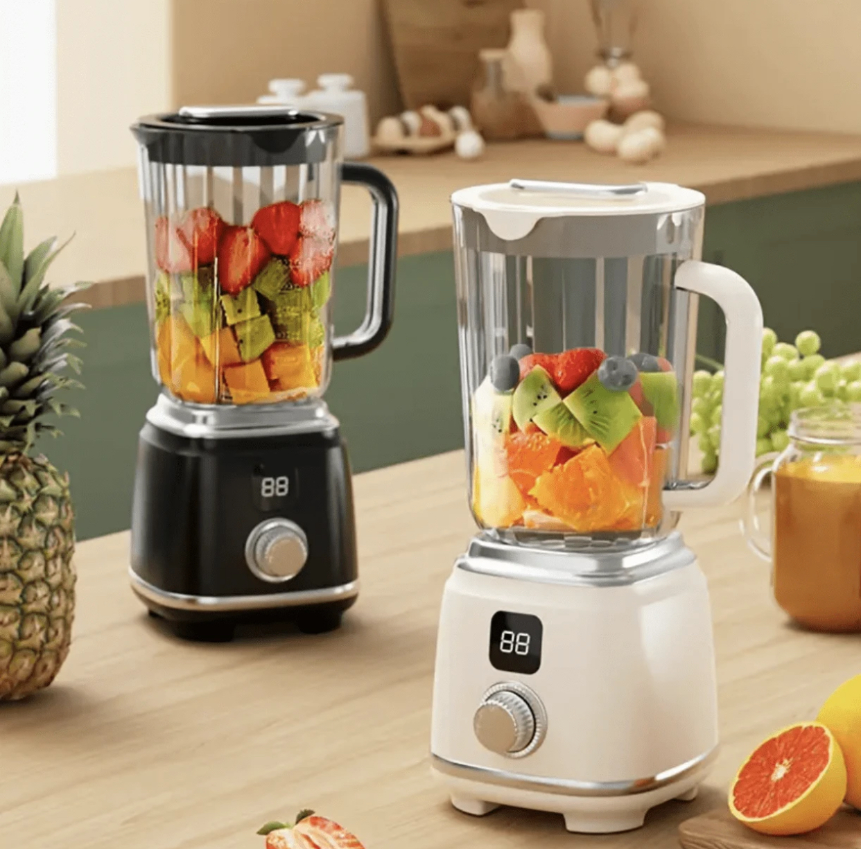 Retro Modern Wireless Convenient Carry Countertop Blender 10-Leaf Cutter Head Smart Digital Display Rechargeable Portable Fruit Smoothie Juicer Mixer Pitcher