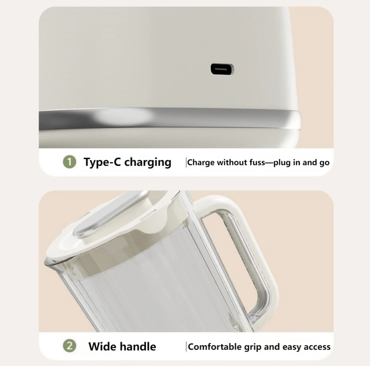 Retro Modern Wireless Convenient Carry Countertop Blender 10-Leaf Cutter Head Smart Digital Display Rechargeable Portable Fruit Smoothie Juicer Mixer Pitcher 3
