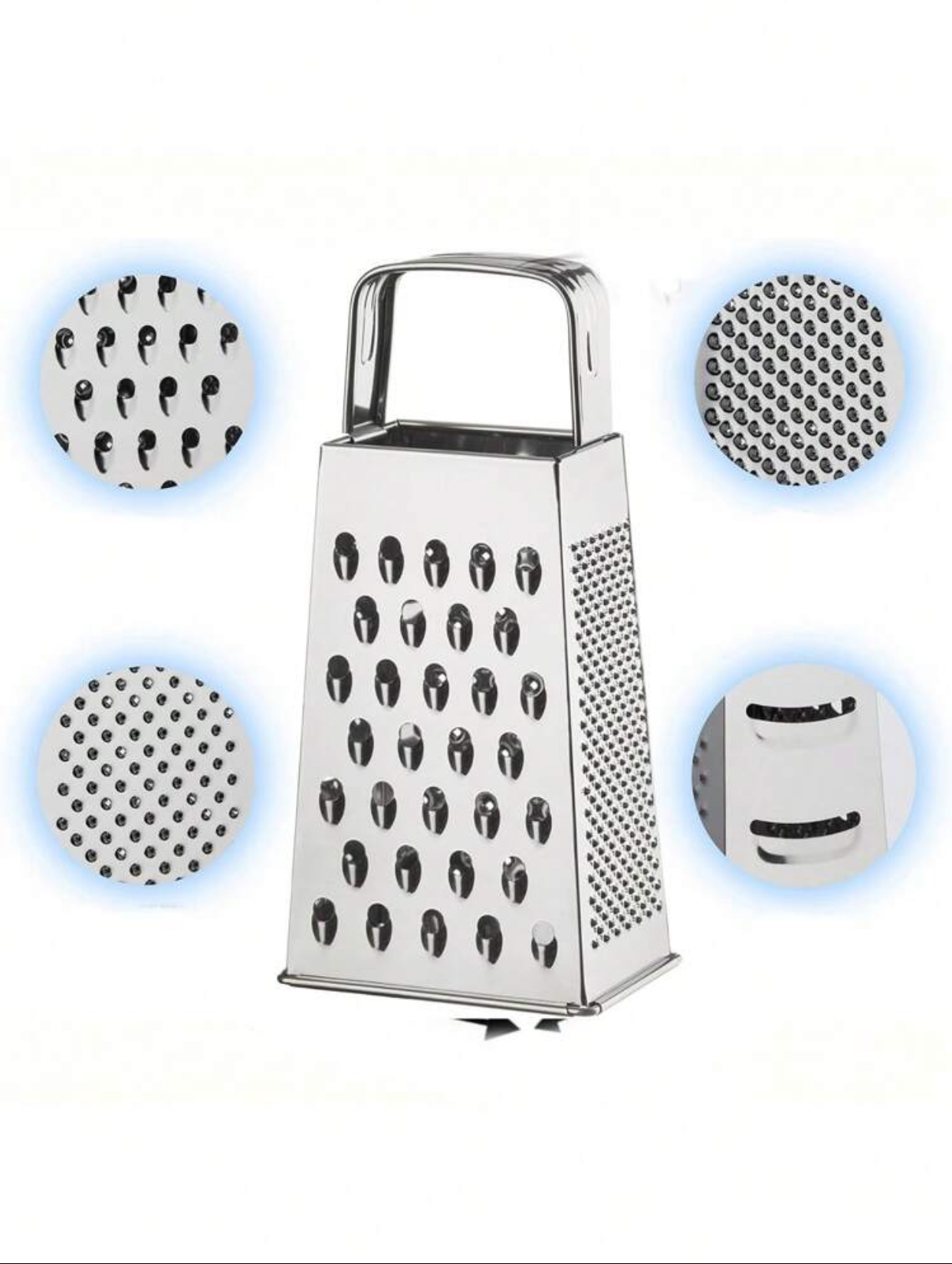 Professional 4-Sided Stainless Steel Box Grater Heavy-Duty Vegetable Slicer Handheld Shredder for Cheeses Ginger Zucchini Potatoes with Ergonomic Top Handle and Non-Slip Base