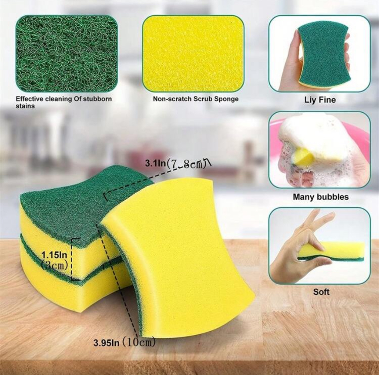 Dual-Sided Non-Scratch Kitchen Scrub Sponge Heavy-Duty Wave Silhouette Cellulite Washing Sponge Pack High-Foaming Multipurpose Dish Scrubber for Non-Stick Pots Pans Dishes(5-pcs) 3