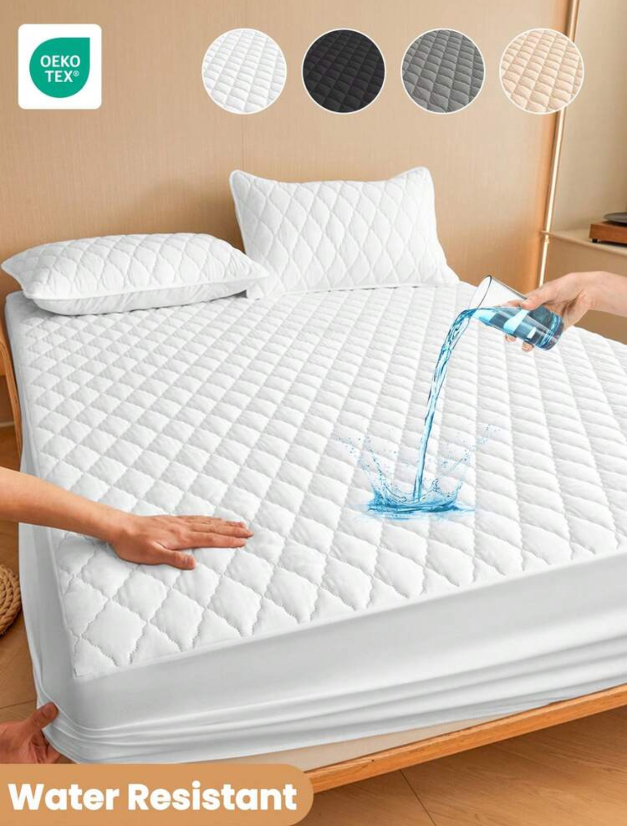 1-Piece Quilted Water-Resistant Mattress Protector Cover (Pillowcases Not Included).