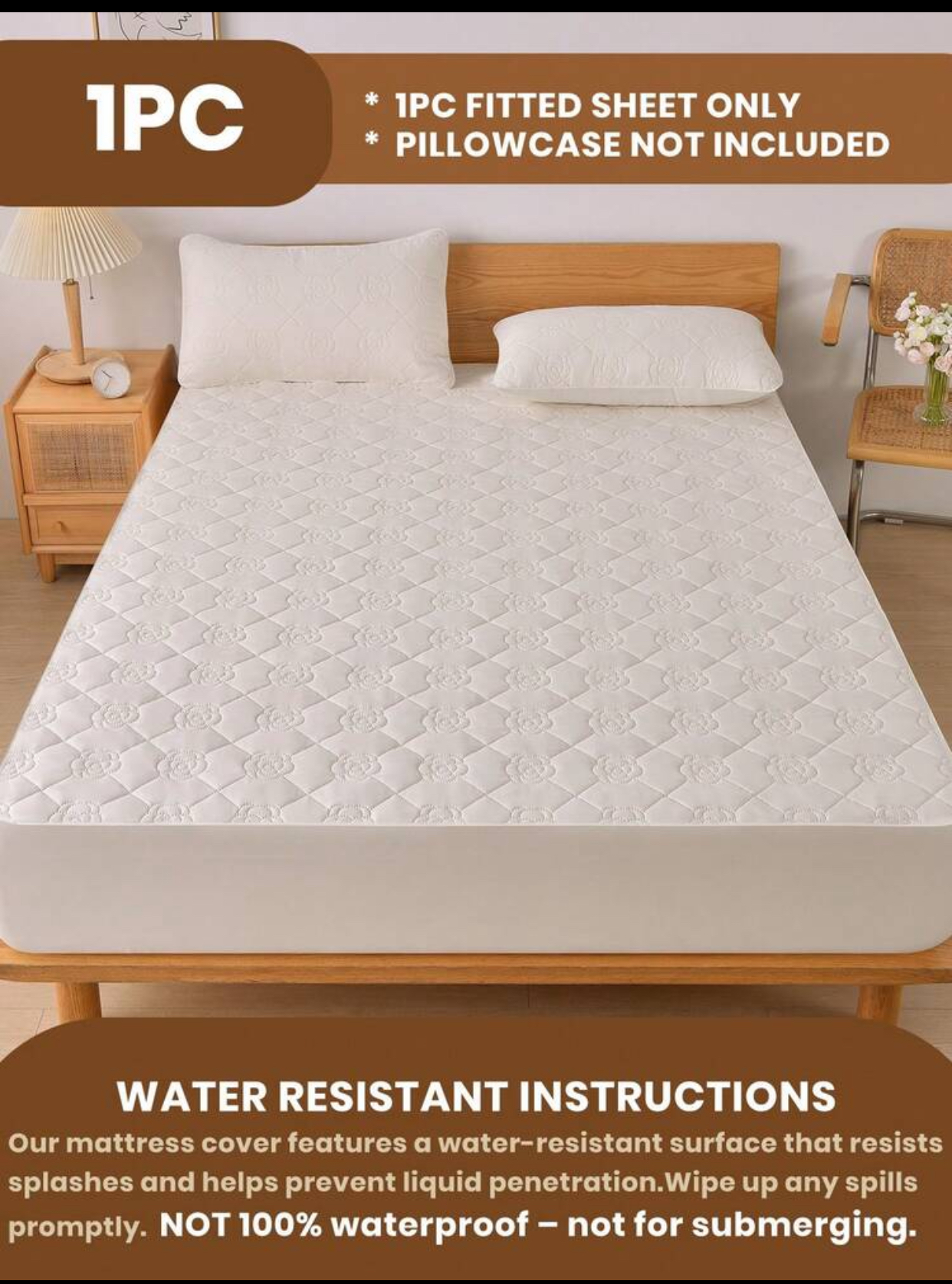 1-Piece Quilted Water-Resistant Mattress Protector Cover (Pillowcases Not Included). 3