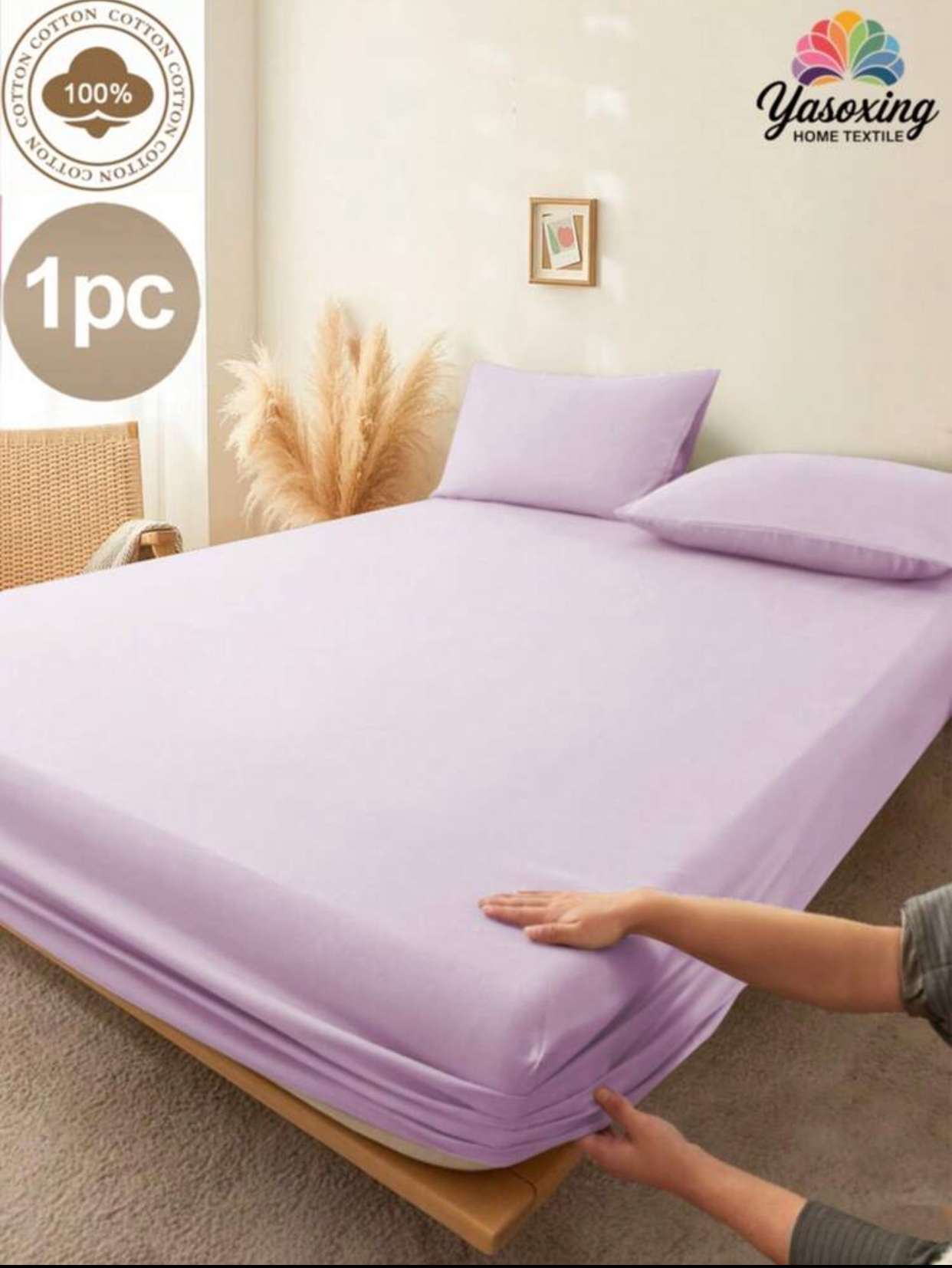 Yasoxing Home Textile 100% Pure Cotton Solid Wine Red Fitted Sheet (1-Piece Bedding). 2