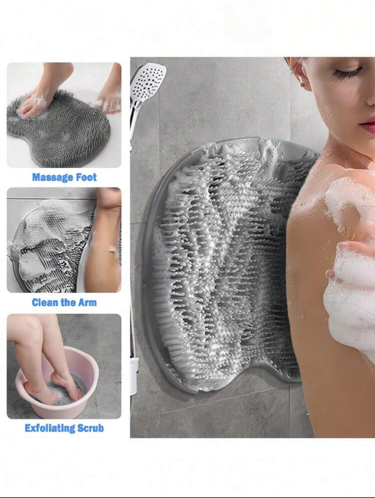 Hands-Free Wall-Mounted Silicone Back Scrubber Mat with Suction Cups 3