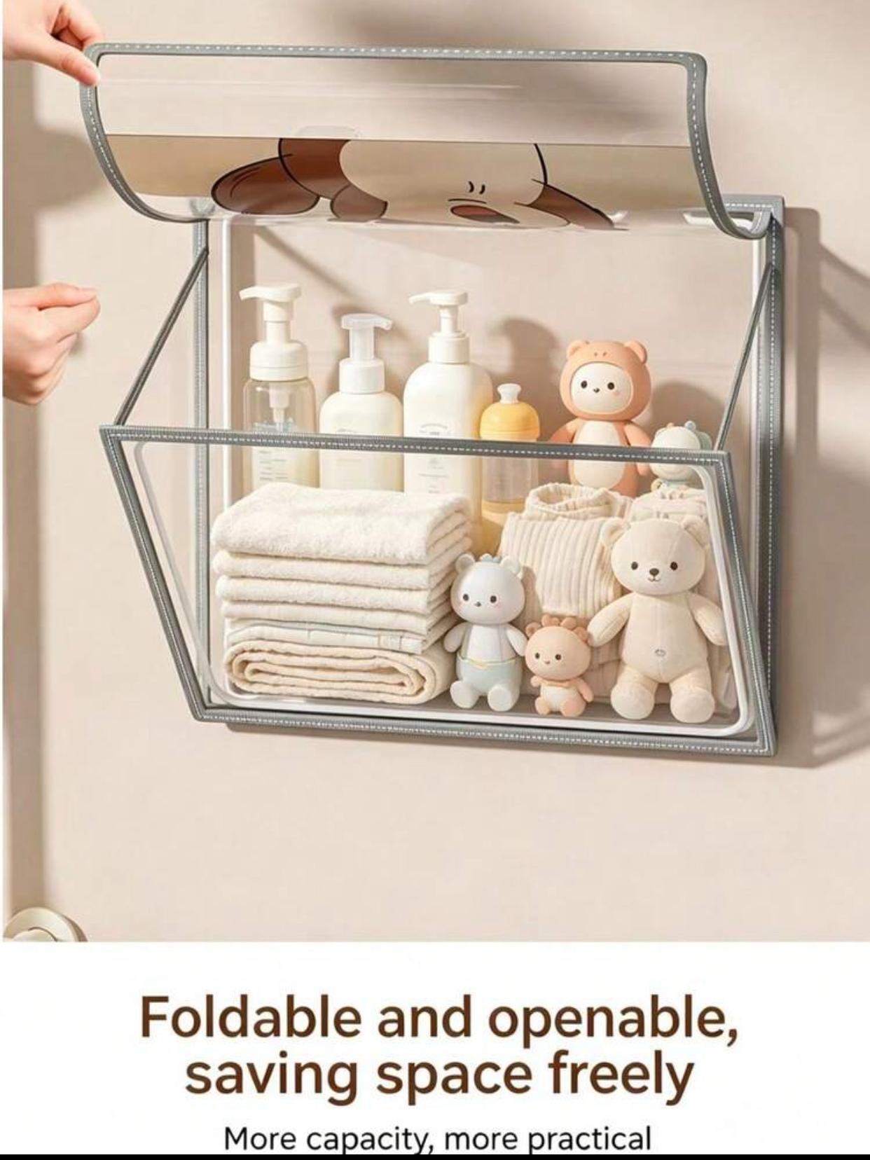 Foldable Clear-Window Wall Hanging Bathroom Organizer Clamshell Storage Dustproof Box