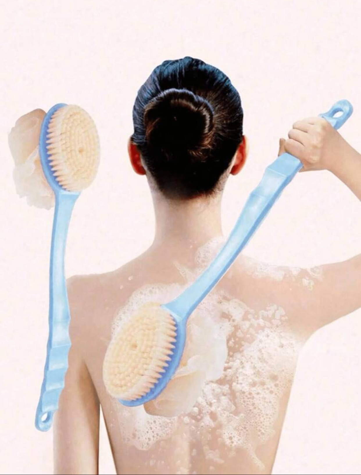 2-in-1 Long Handle Bath Brush and Mesh Flower Loofah Combo