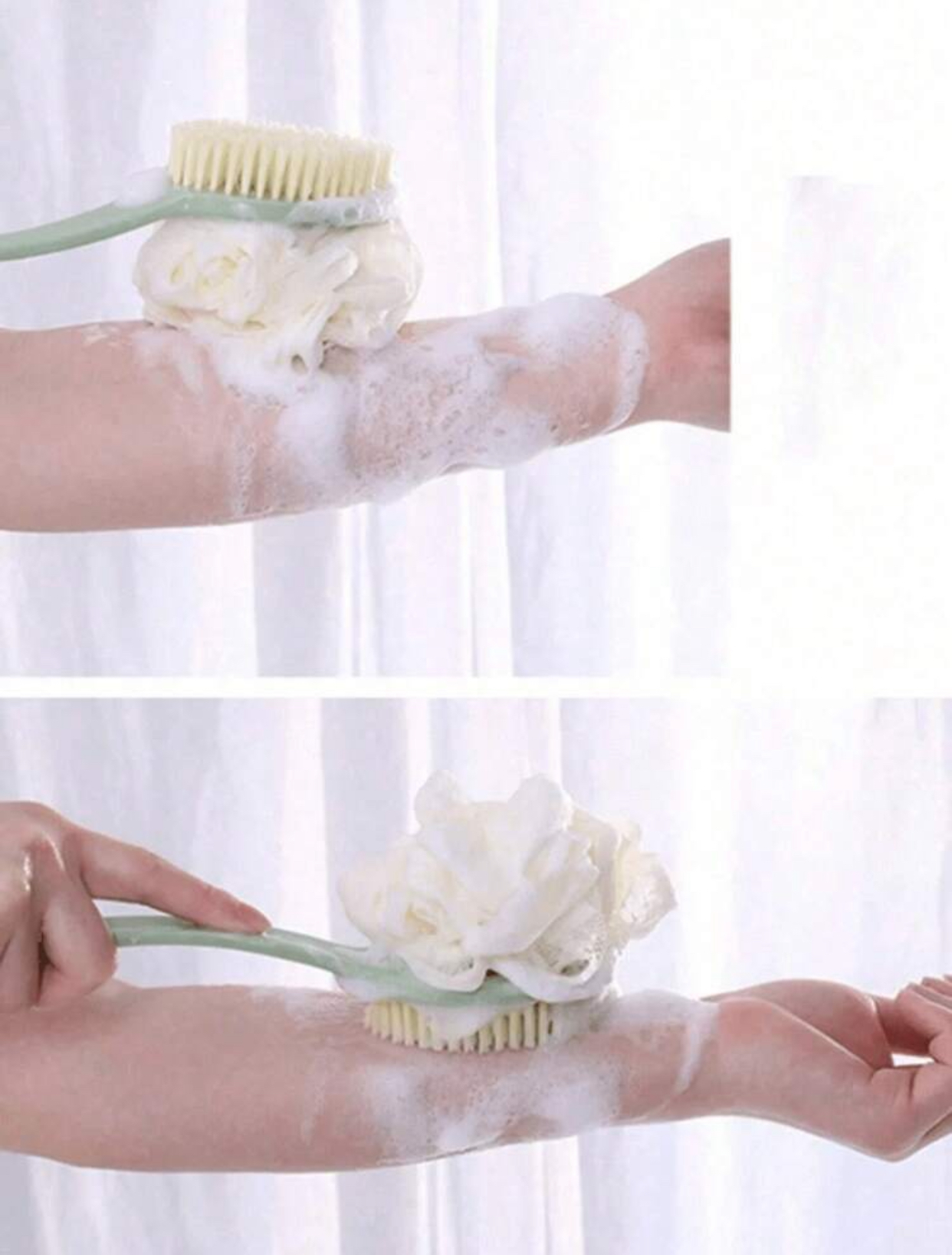 2-in-1 Long Handle Bath Brush and Mesh Flower Loofah Combo 2