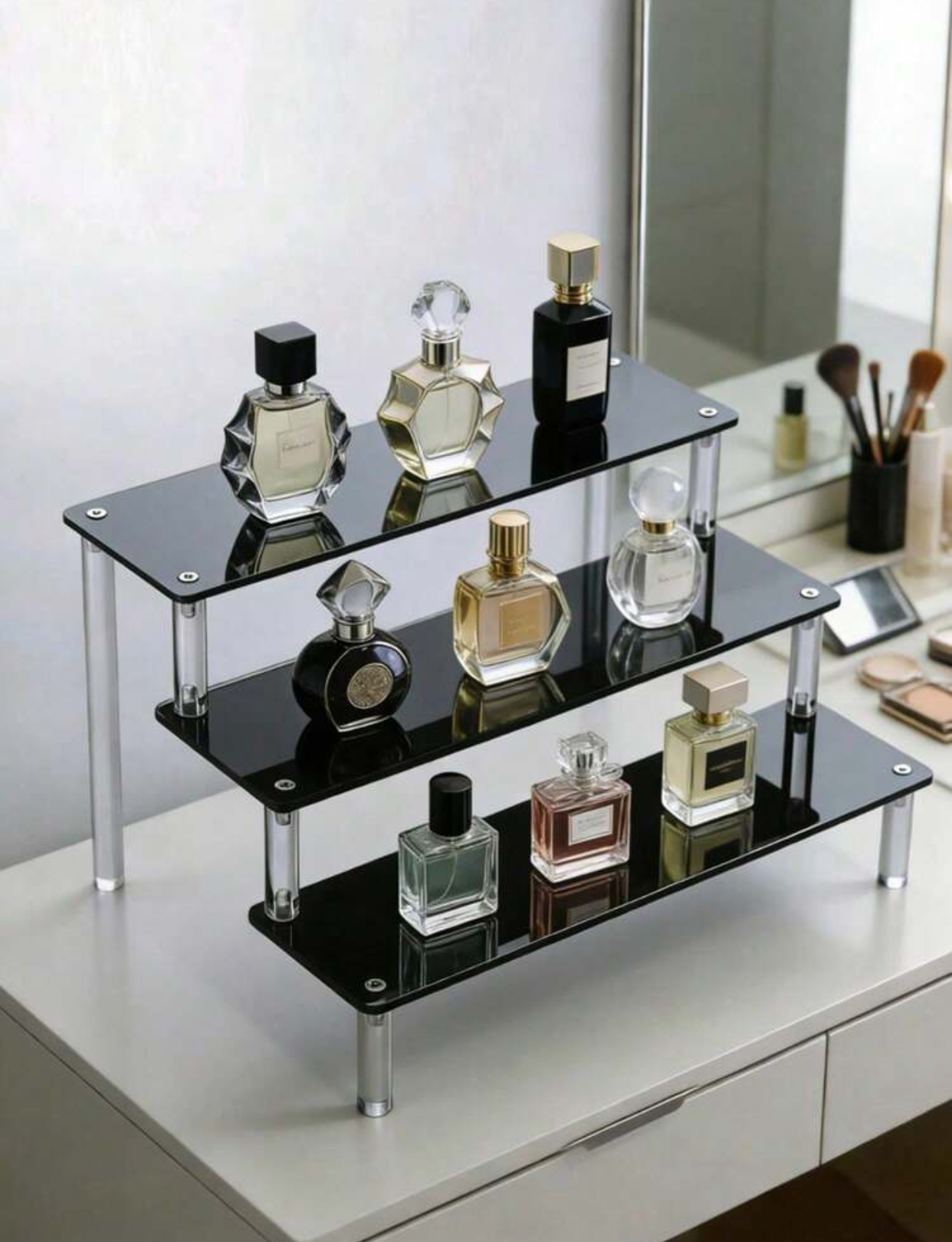 3-Tier Tiered Black Acrylic Riser Perfume and Cosmetic Display Stand