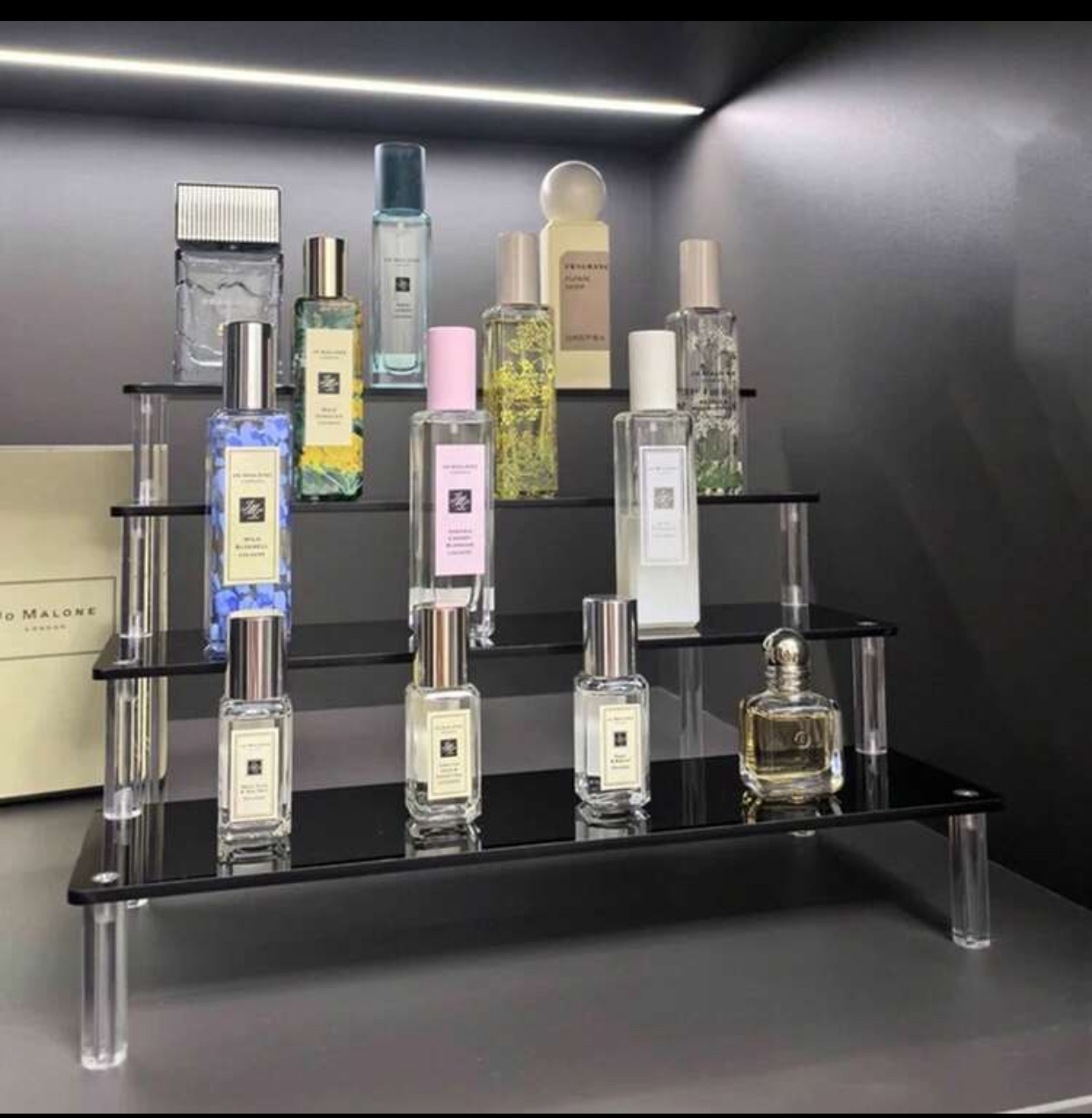 3-Tier Tiered Black Acrylic Riser Perfume and Cosmetic Display Stand 3