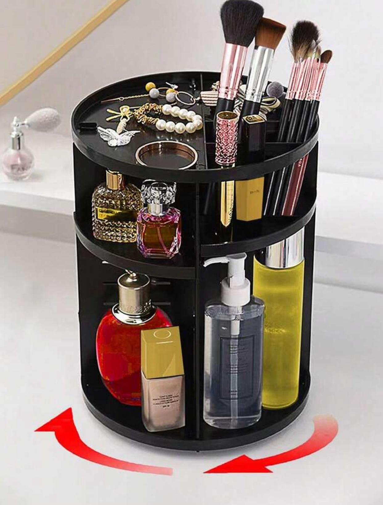 360-Degree Rotating Makeup Organizer Lazy Susan Vanity Storage Tower