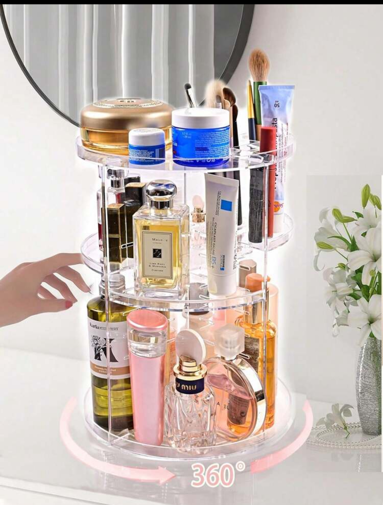 360-Degree Rotating Makeup Organizer Lazy Susan Vanity Storage Tower 2