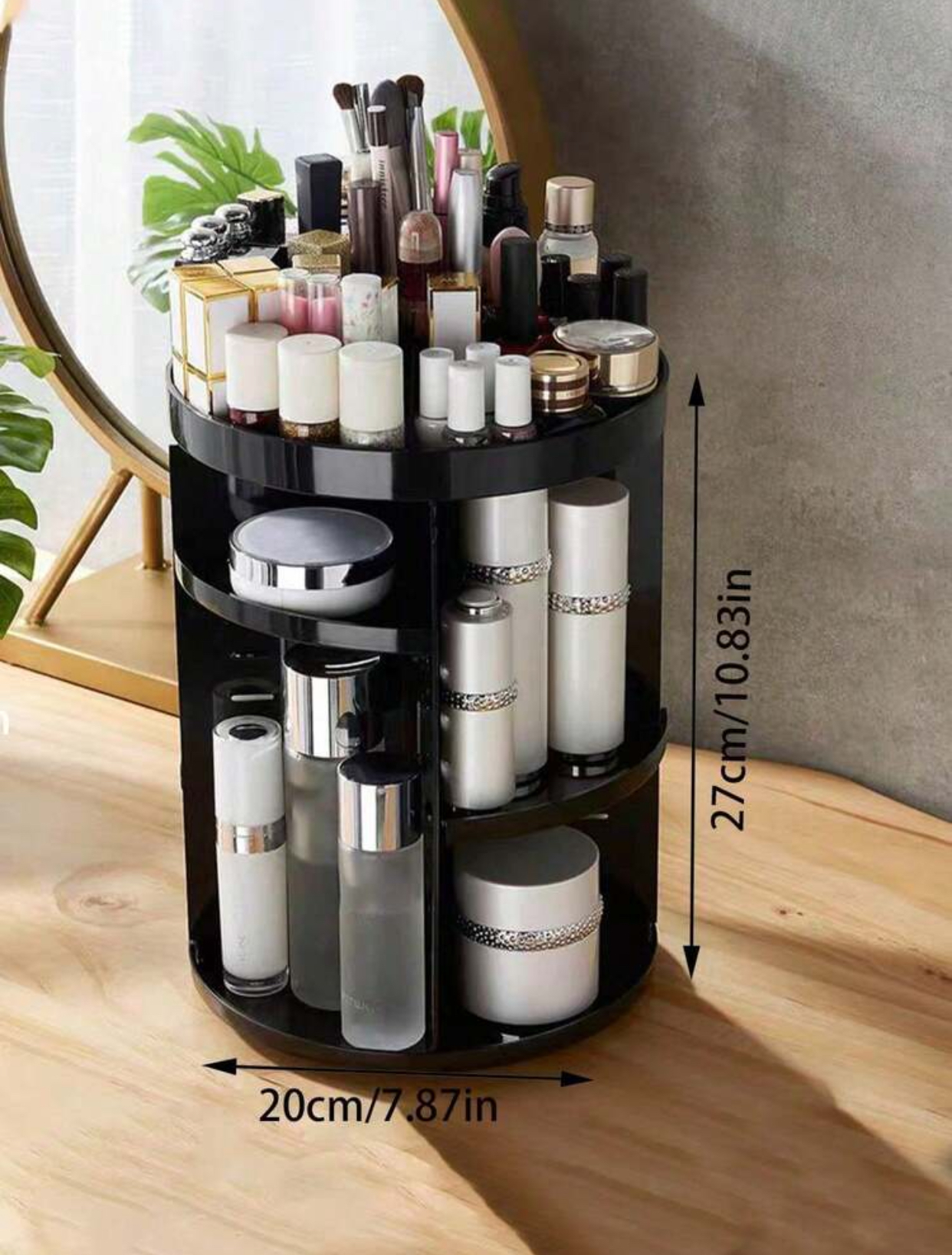 360-Degree Rotating Makeup Organizer Lazy Susan Vanity Storage Tower 3