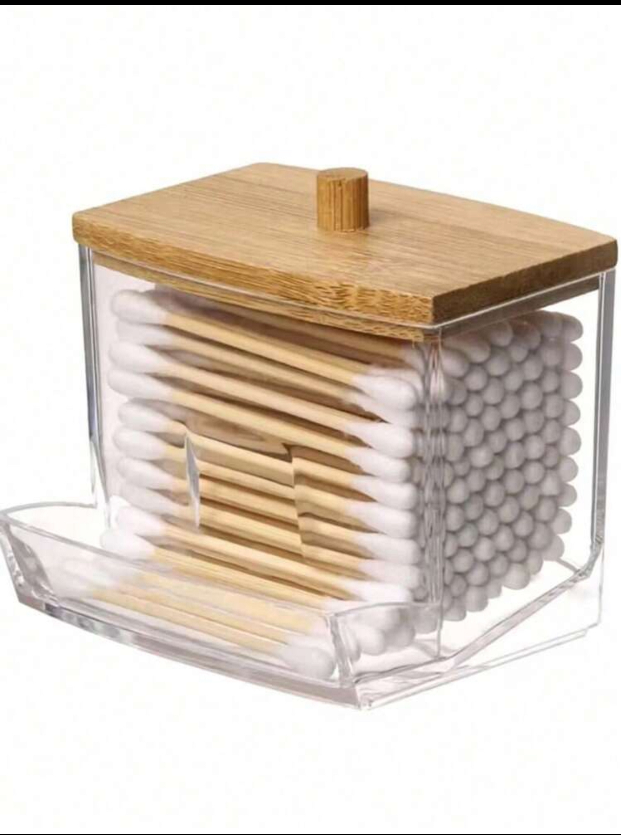 Transparent Clear Acrylic Cotton Dispenser and Q-Tip Storage Box with Lid