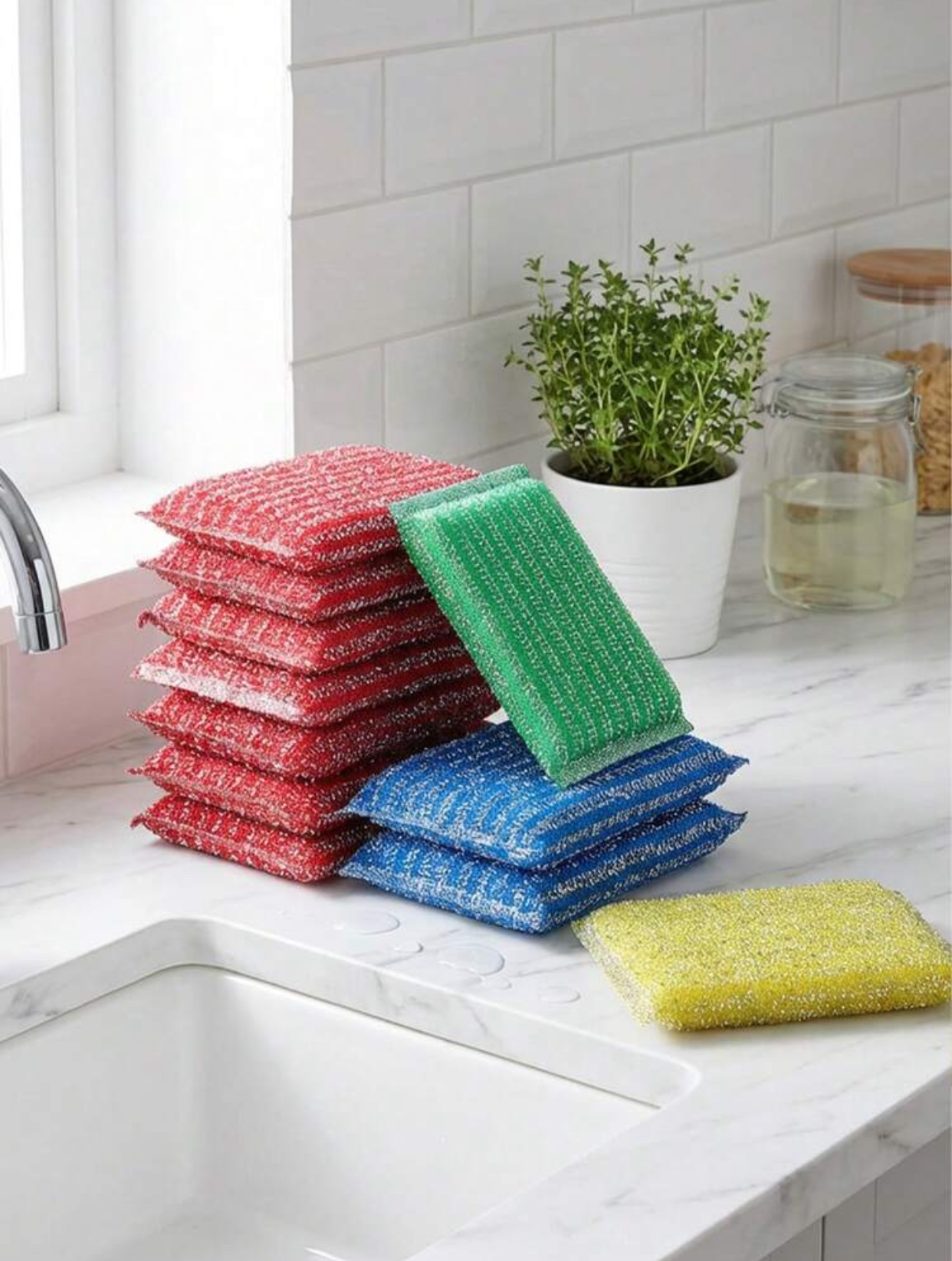 Multi-Color Kitchen Scouring Pads and Sponge Stack