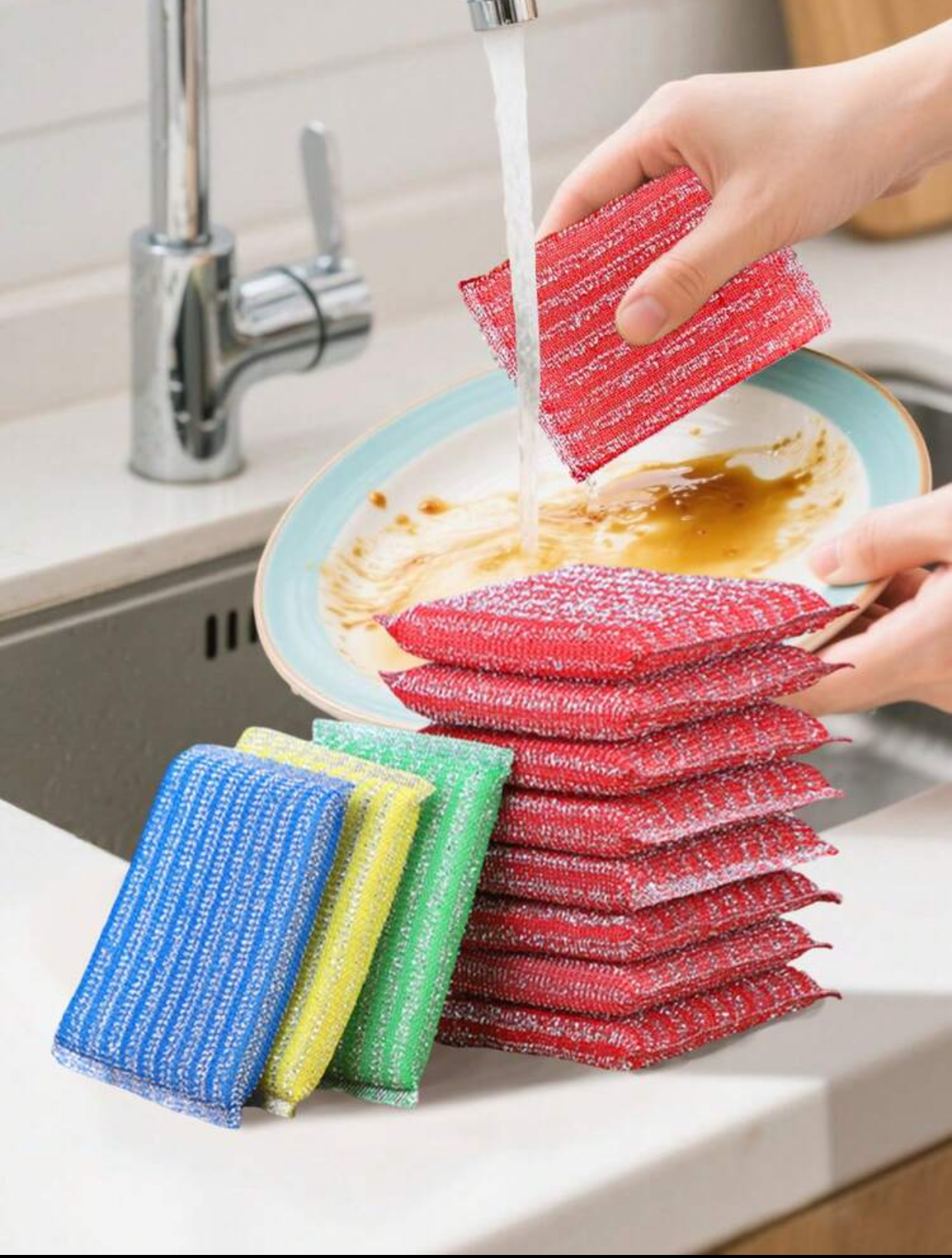Multi-Color Kitchen Scouring Pads and Sponge Stack 2