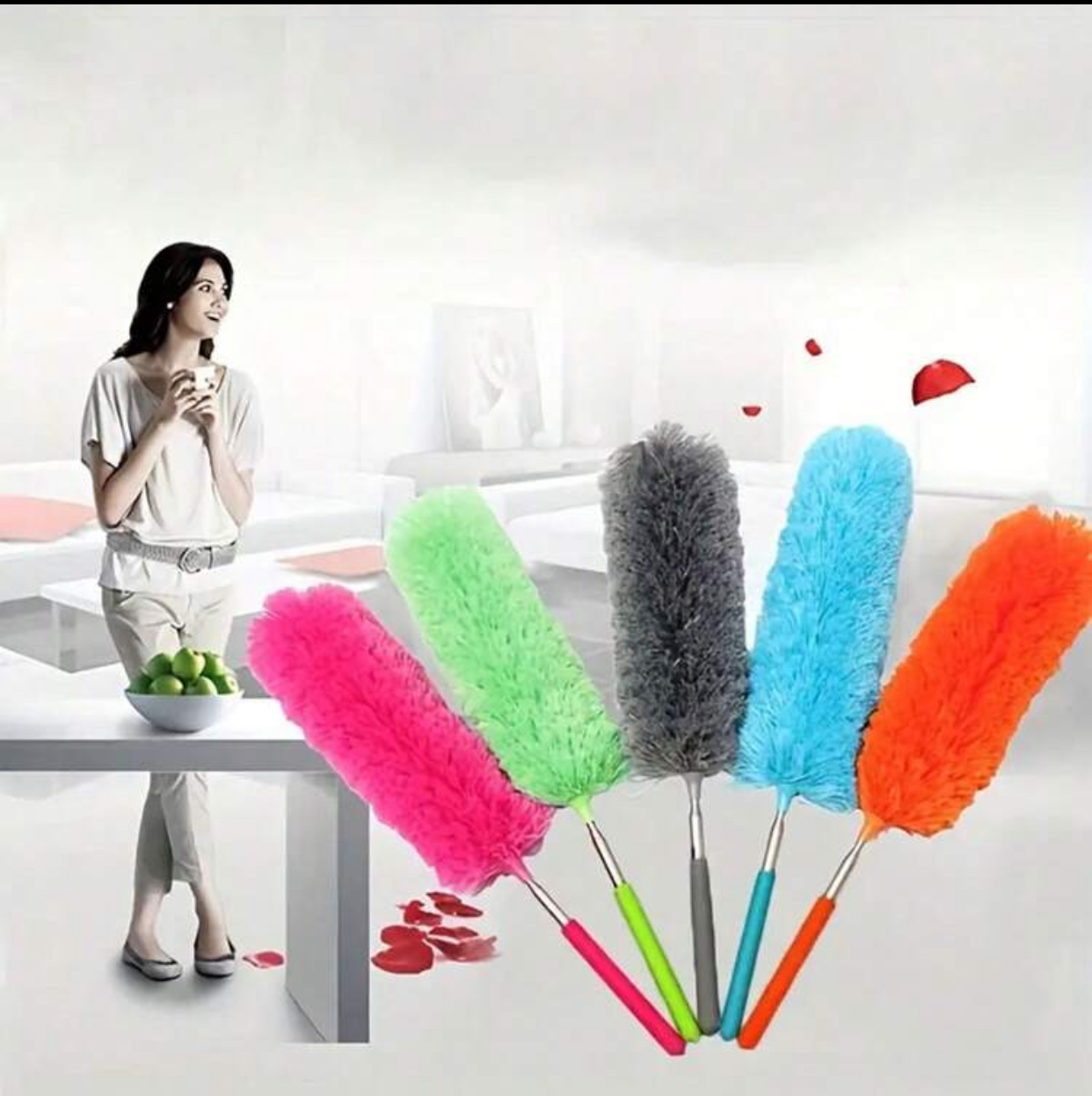Extendable microfiber ceiling fan duster with telescopic pole