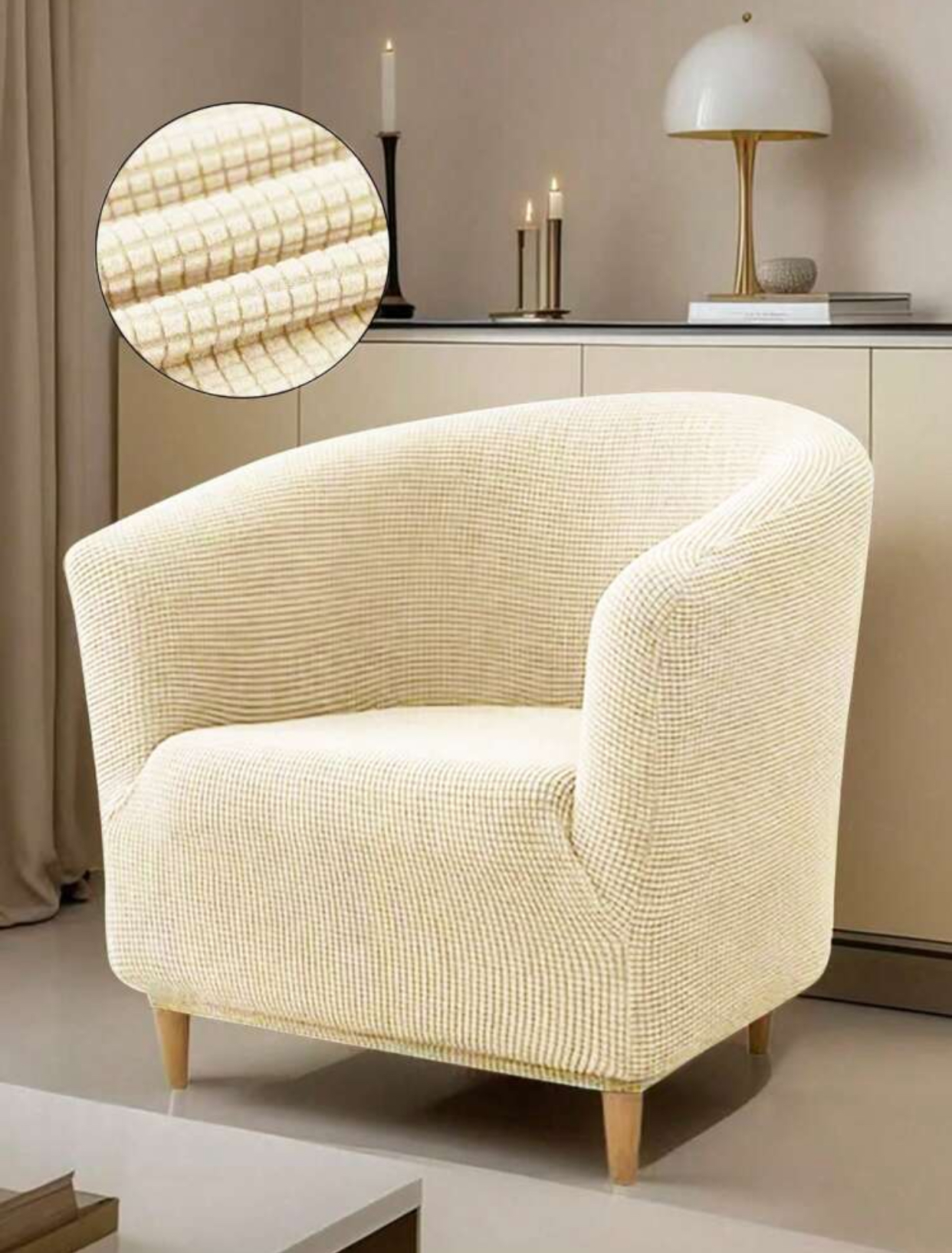 High-stretch form-fitting textured knit armchair slipcover