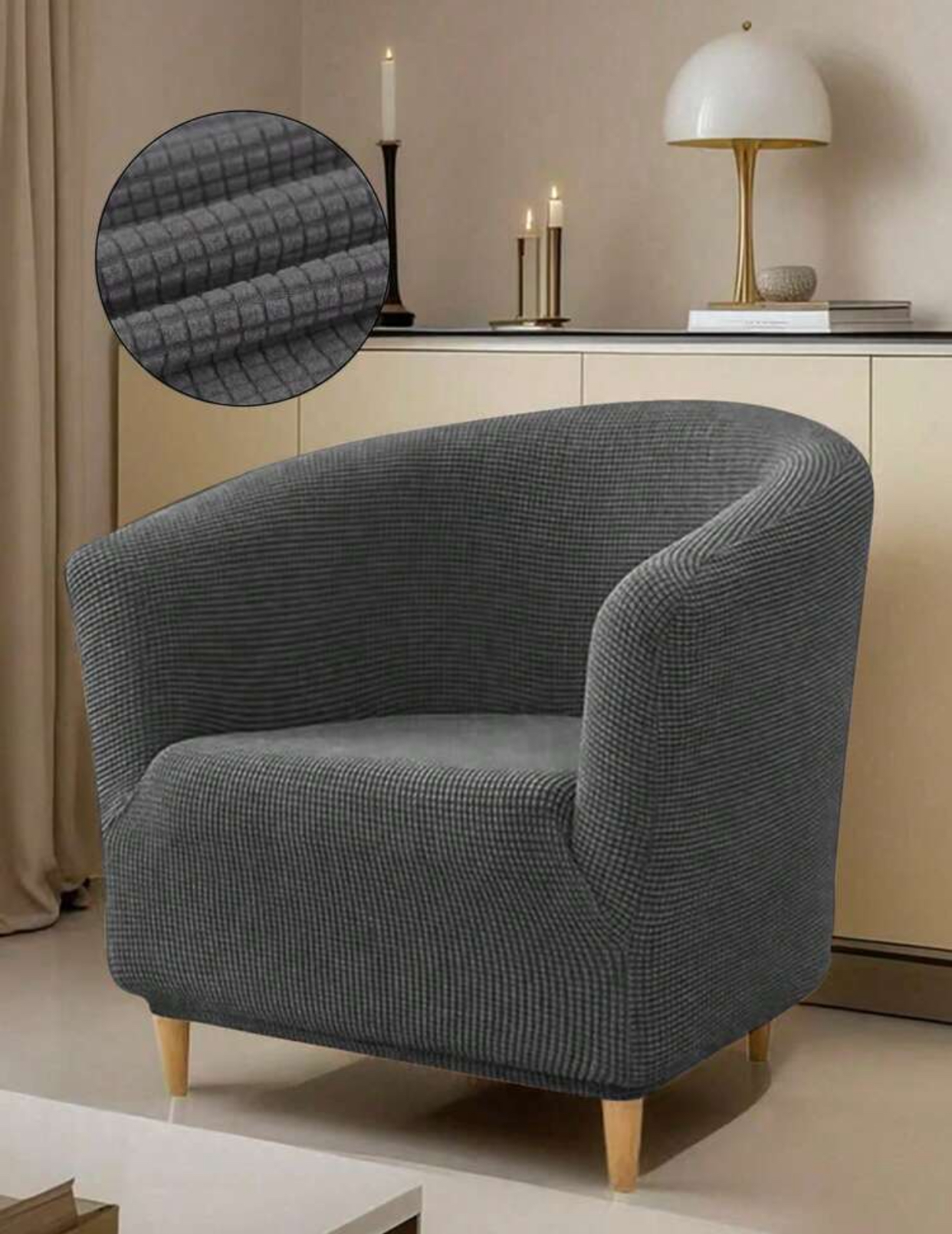 High-stretch form-fitting textured knit armchair slipcover 2
