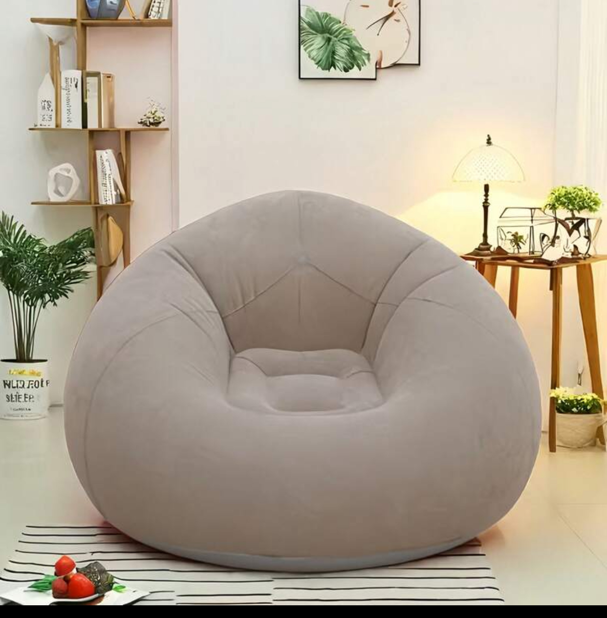 Flocked waterproof inflatable bean bag chair with manual foot pump 2