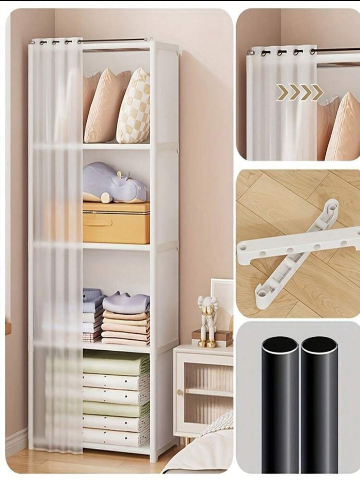 Multi-tier open bookshelf storage rack with integrated dust curtain