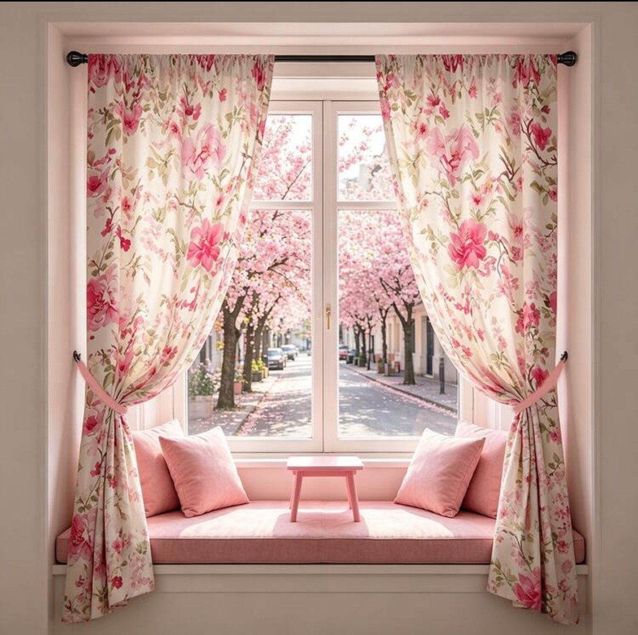 Classic Blue Floral Vine Pattern Window Curtain Panels