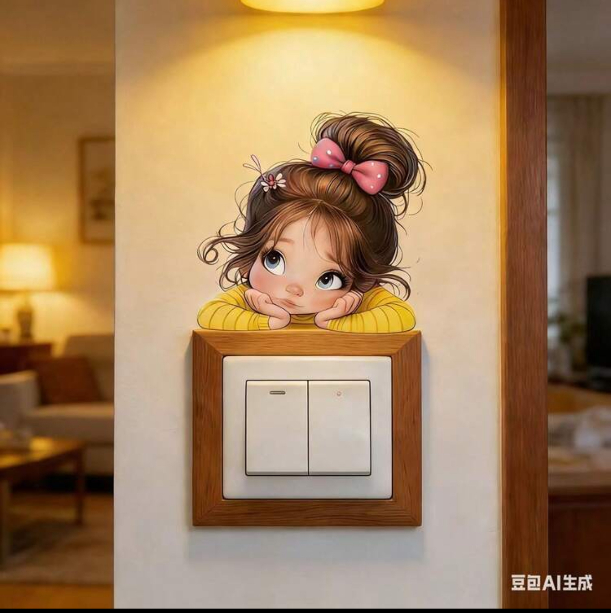 3-Piece Cute Cartoon Girl Light Switch Wall Stickers – Creative Peeking Girl Vinyl Decal Cover Stickers for 2