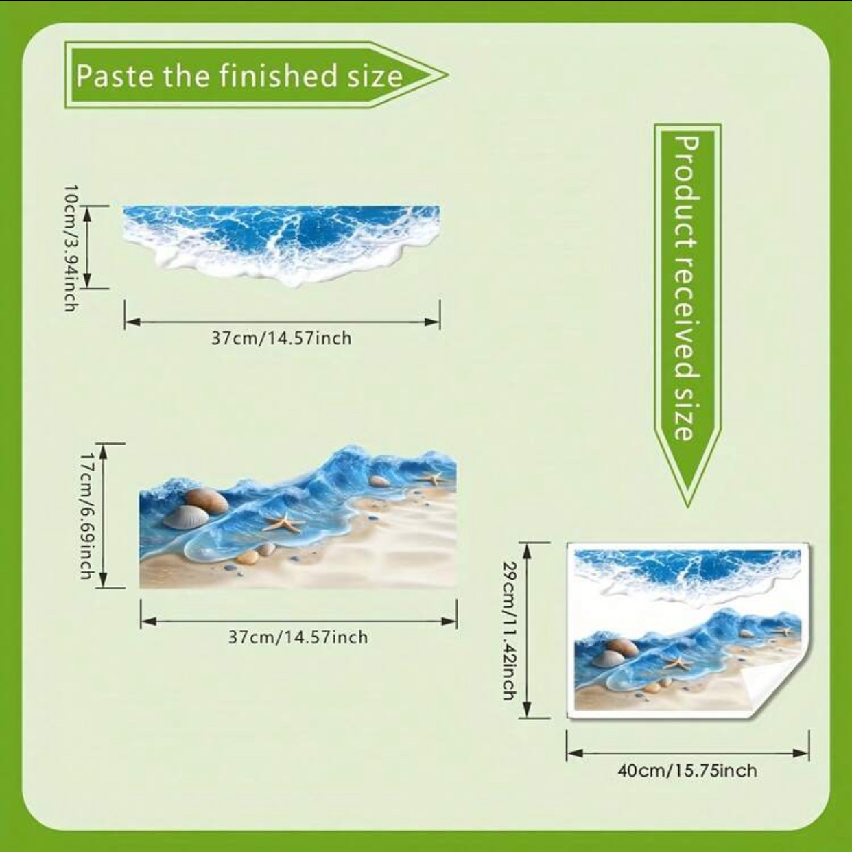 3D Ocean Beach Wave and Starfish Floor Wall Sticker – Realistic Sea Surf and Shells Peel and Stick Removable Vinyl Decal for Bathroom and Kitchen Decoration 2