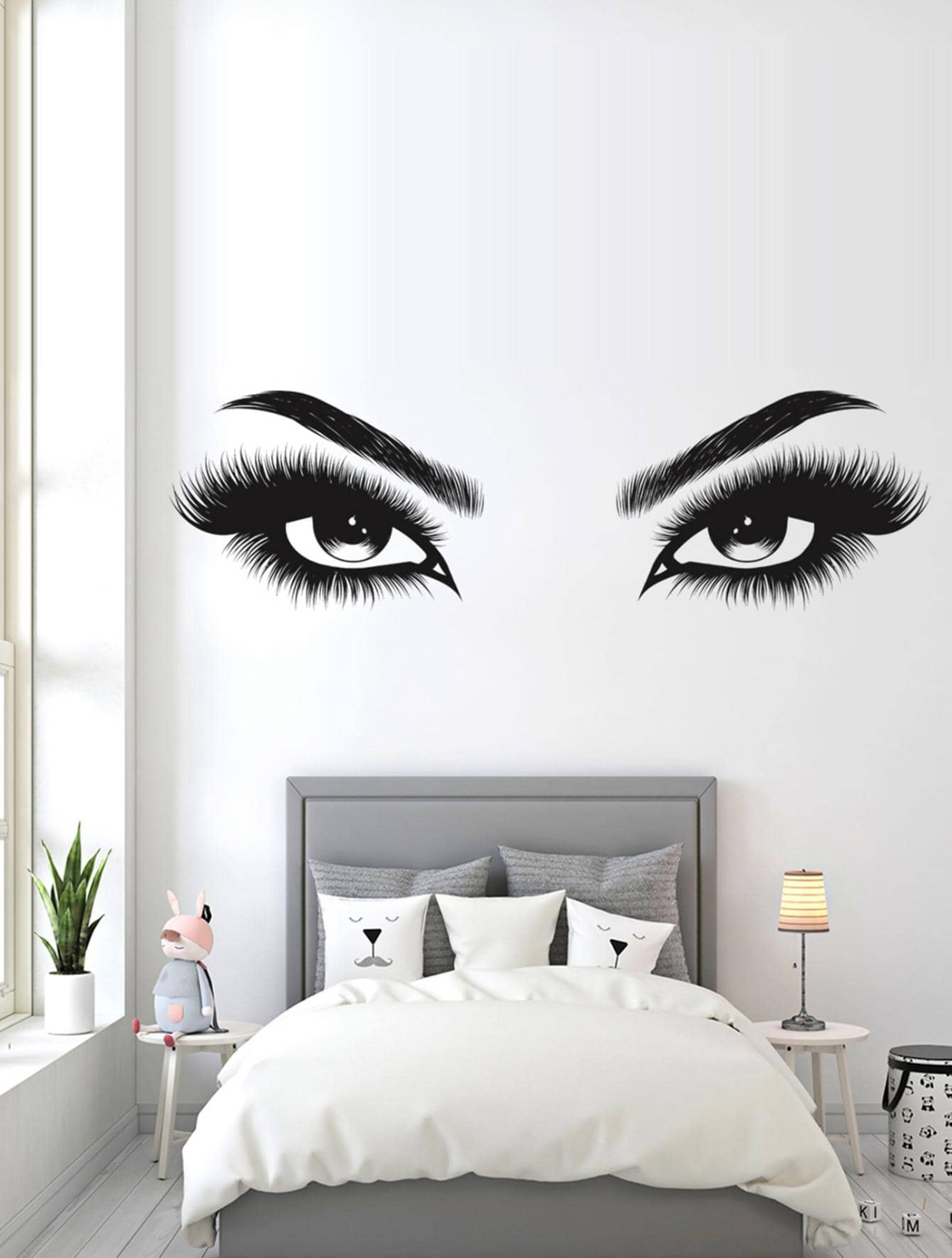 Large Eyelash and Eyebrow Vinyl Wall Decal – Waterproof Beauty Salon, Makeup Studio, and Bedroom Wall Art Sticker Decoration (20\text{cm} \times 58\text{cm})