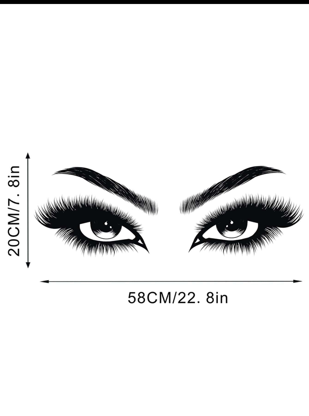 Large Eyelash and Eyebrow Vinyl Wall Decal – Waterproof Beauty Salon, Makeup Studio, and Bedroom Wall Art Sticker Decoration (20\text{cm} \times 58\text{cm}) 3