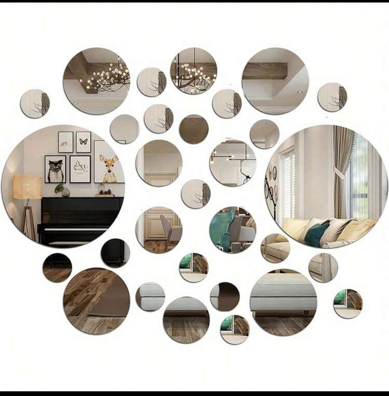 Multi-Piece Round Circle Acrylic Mirror Wall Decals – DIY Geometry Mirror Surface Wall Stickers for Modern Home Living Room, Hallway, and Bedroom Decor