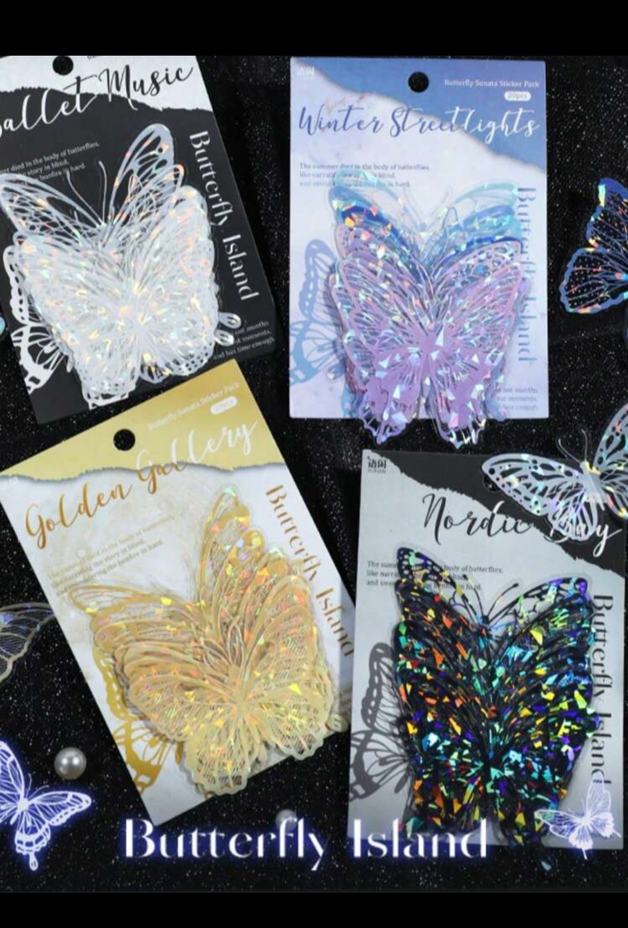 Holographic Laser Butterfly Sticker Packs – Multicolored Iridescent Sheer Butterfly Decals for Journaling, Scrapbooking, and DIY Arts and Crafts (20 Pieces Per Pack)