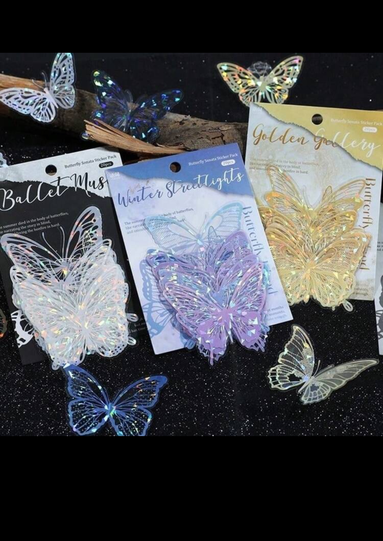 Holographic Laser Butterfly Sticker Packs – Multicolored Iridescent Sheer Butterfly Decals for Journaling, Scrapbooking, and DIY Arts and Crafts (20 Pieces Per Pack) 2