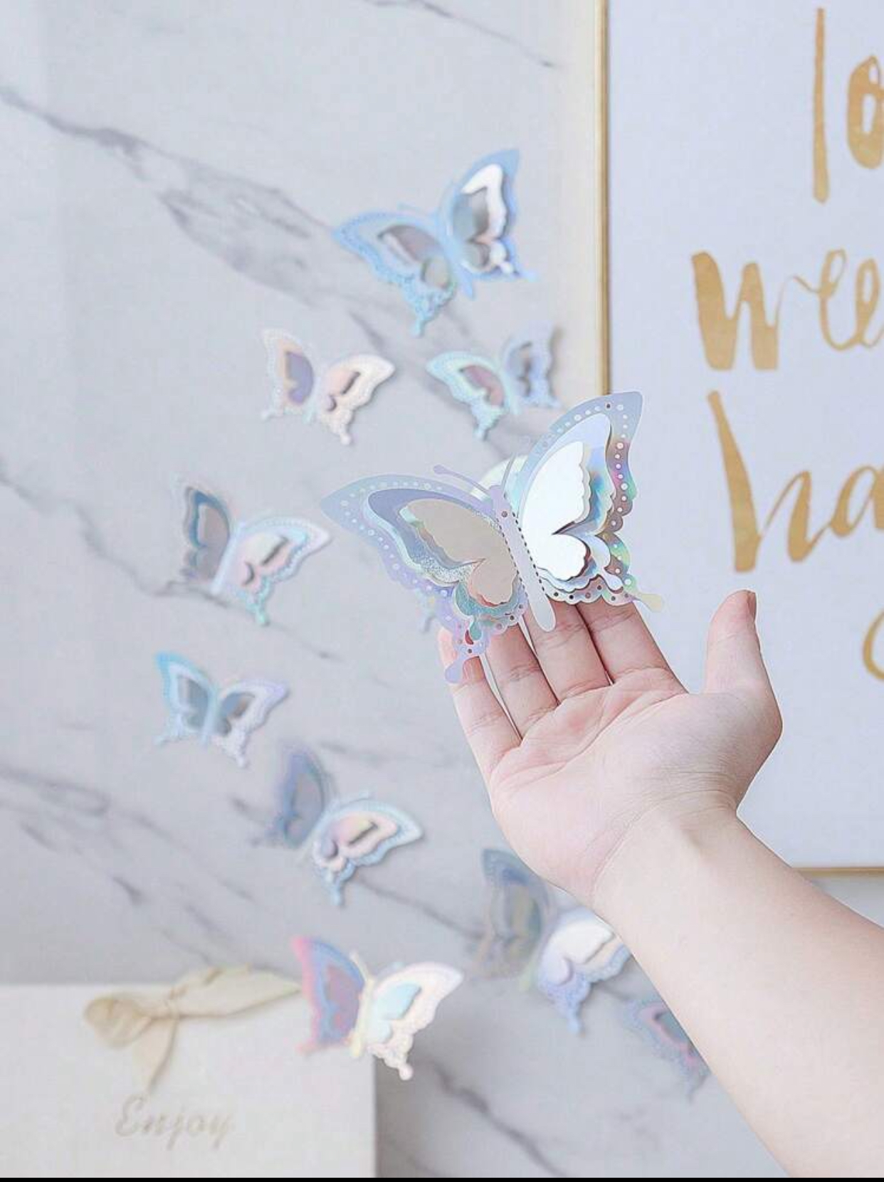 3D Hollow Metallic Rose Gold Butterfly Wall Stickers – Layered Paper Laser-Cut Butterfly Decals for Wedding, Birthday Party, and Home Wall Decor 2