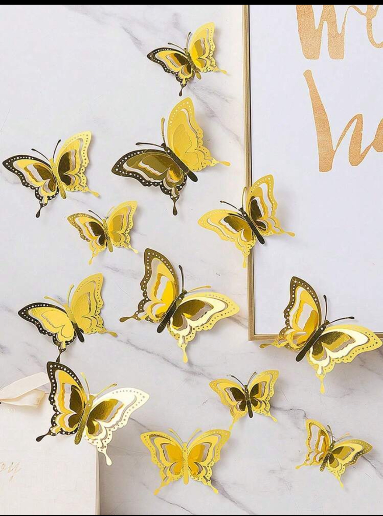 3D Hollow Metallic Rose Gold Butterfly Wall Stickers – Layered Paper Laser-Cut Butterfly Decals for Wedding, Birthday Party, and Home Wall Decor 3