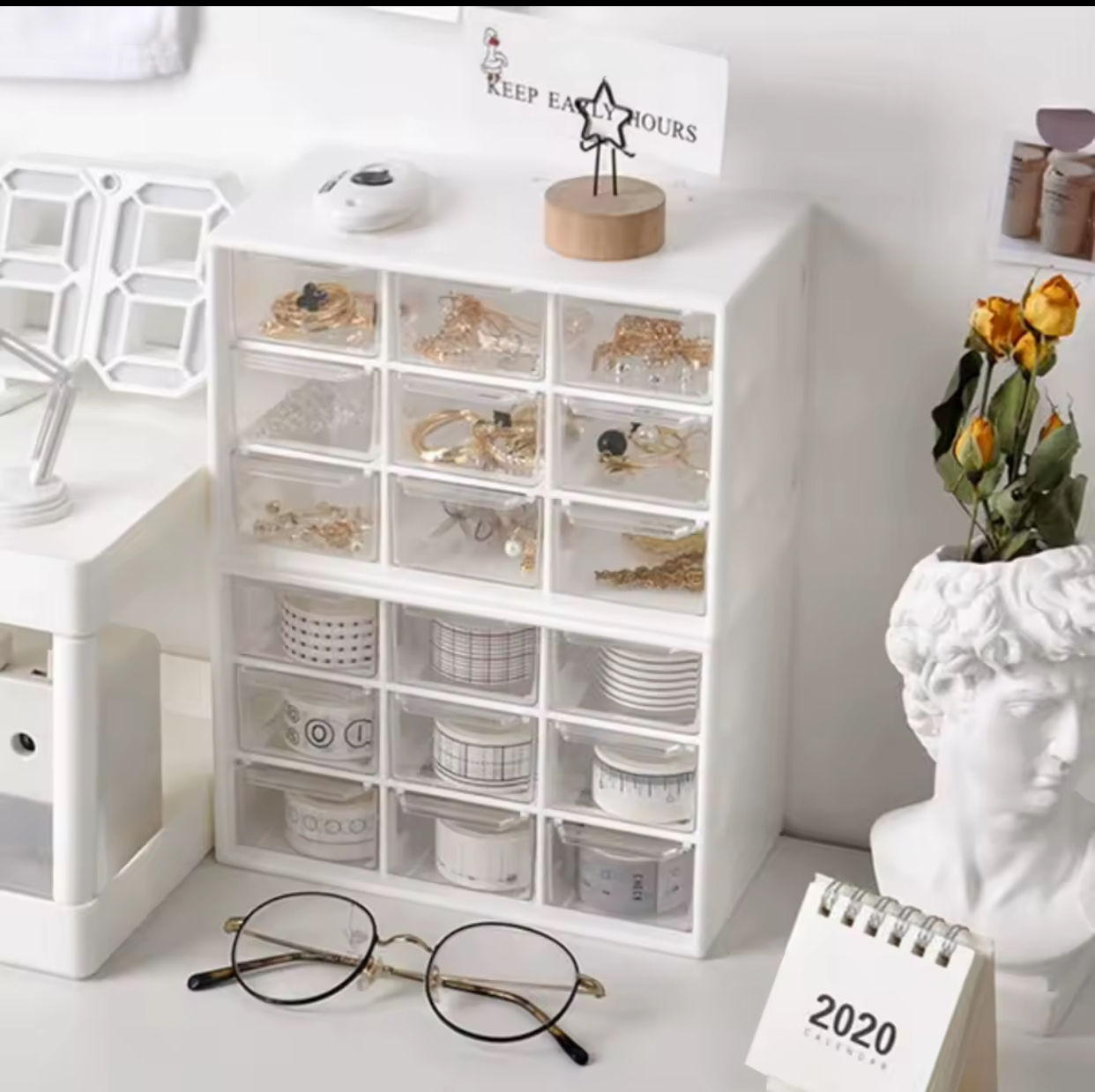 9-Drawer Desktop Storage Cabinet Organizer – Multi-Grid Clear Plastic Drawer Storage Box for Makeup Cosmetics, Office Supplies, and Small Craft Items 3