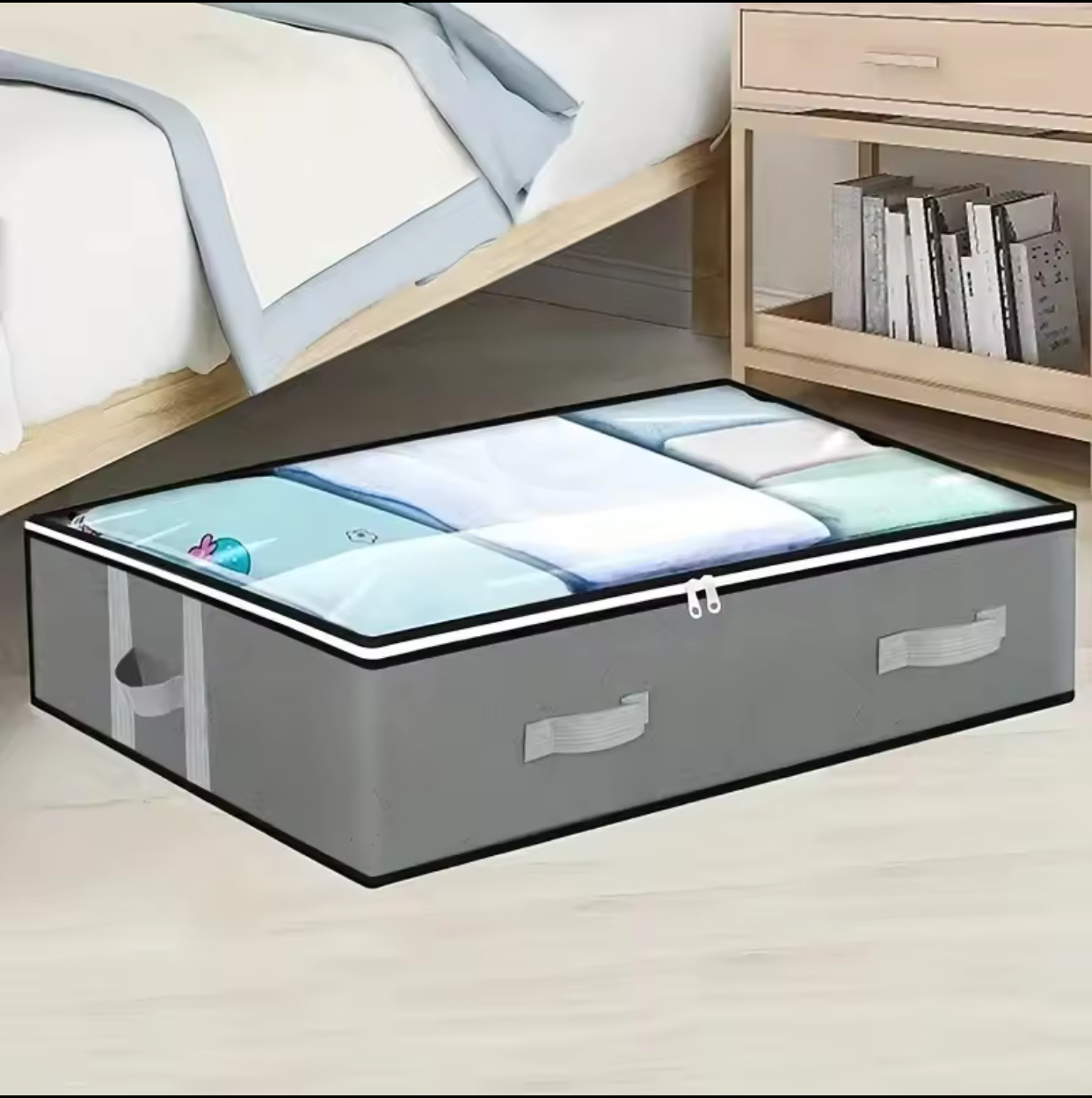 Large Underbed Clothes Storage Bag Organizer – Breathable Fabric Blanket Container with Clear Window Cover, Reinforced Handles, and Sturdy Zipper (100\text{cm} \times 50\text{cm} \times 15\text{cm})