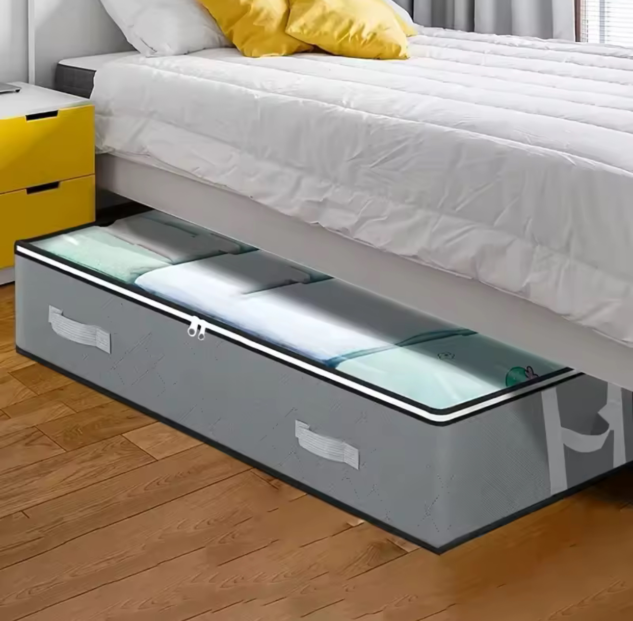 Large Underbed Clothes Storage Bag Organizer – Breathable Fabric Blanket Container with Clear Window Cover, Reinforced Handles, and Sturdy Zipper (100\text{cm} \times 50\text{cm} \times 15\text{cm}) 2