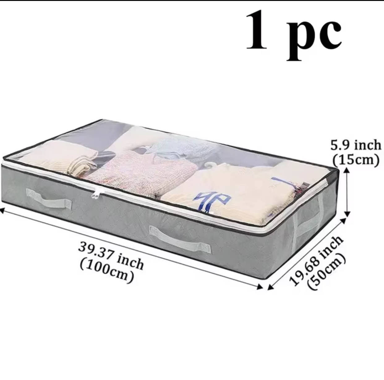 Large Underbed Clothes Storage Bag Organizer – Breathable Fabric Blanket Container with Clear Window Cover, Reinforced Handles, and Sturdy Zipper (100\text{cm} \times 50\text{cm} \times 15\text{cm}) 3