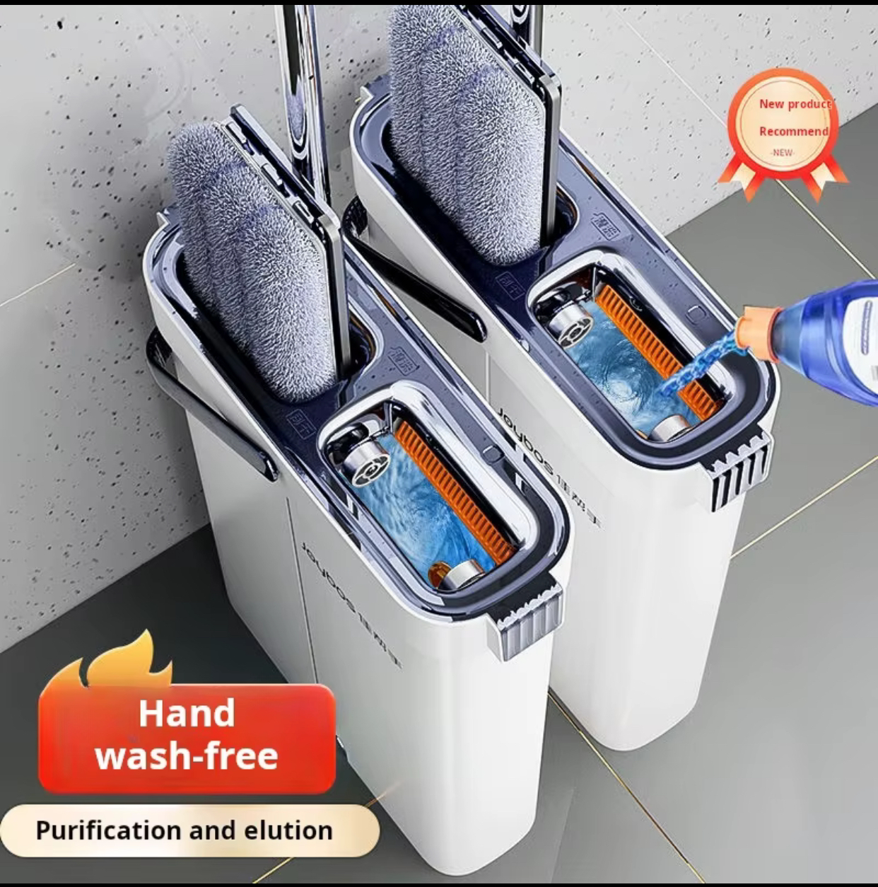 Joybos Hand Wash-Free Flat Mop and Bucket Set – Self-Cleaning Floor Mop System with Dual-Chamber Water Elution and Purification Filtration Bucket