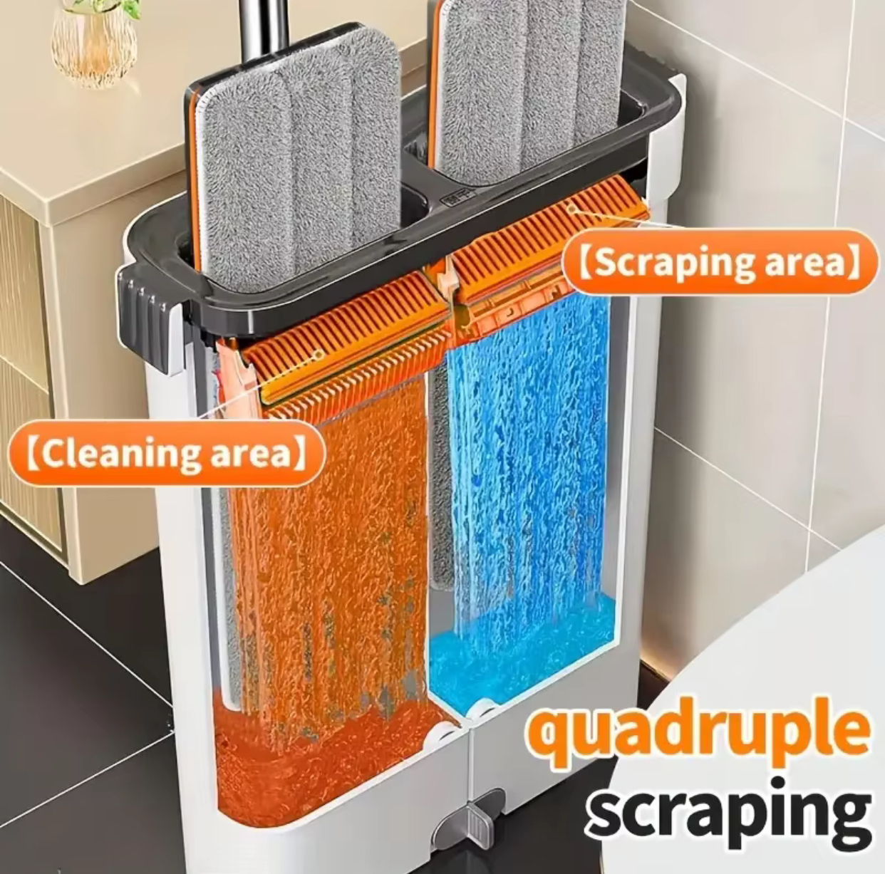 Joybos Hand Wash-Free Flat Mop and Bucket Set – Self-Cleaning Floor Mop System with Dual-Chamber Water Elution and Purification Filtration Bucket 2