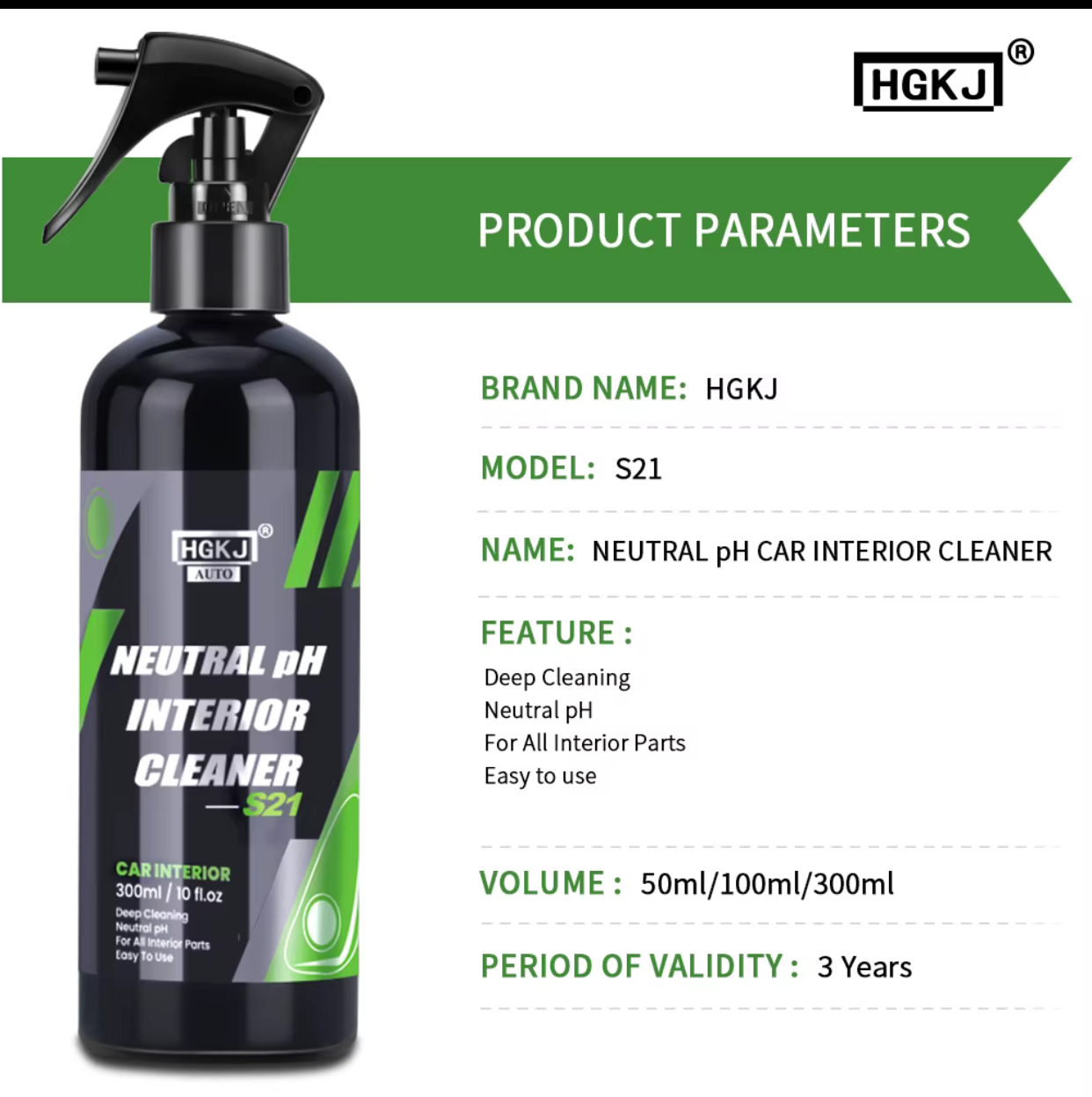 HGKJ S21 Neutral pH Car Interior Cleaner Spray – Deep Cleaning and Multi-Surface Stain Remover Liquid Formula for Automotive Dashboard, Leather, and Trim