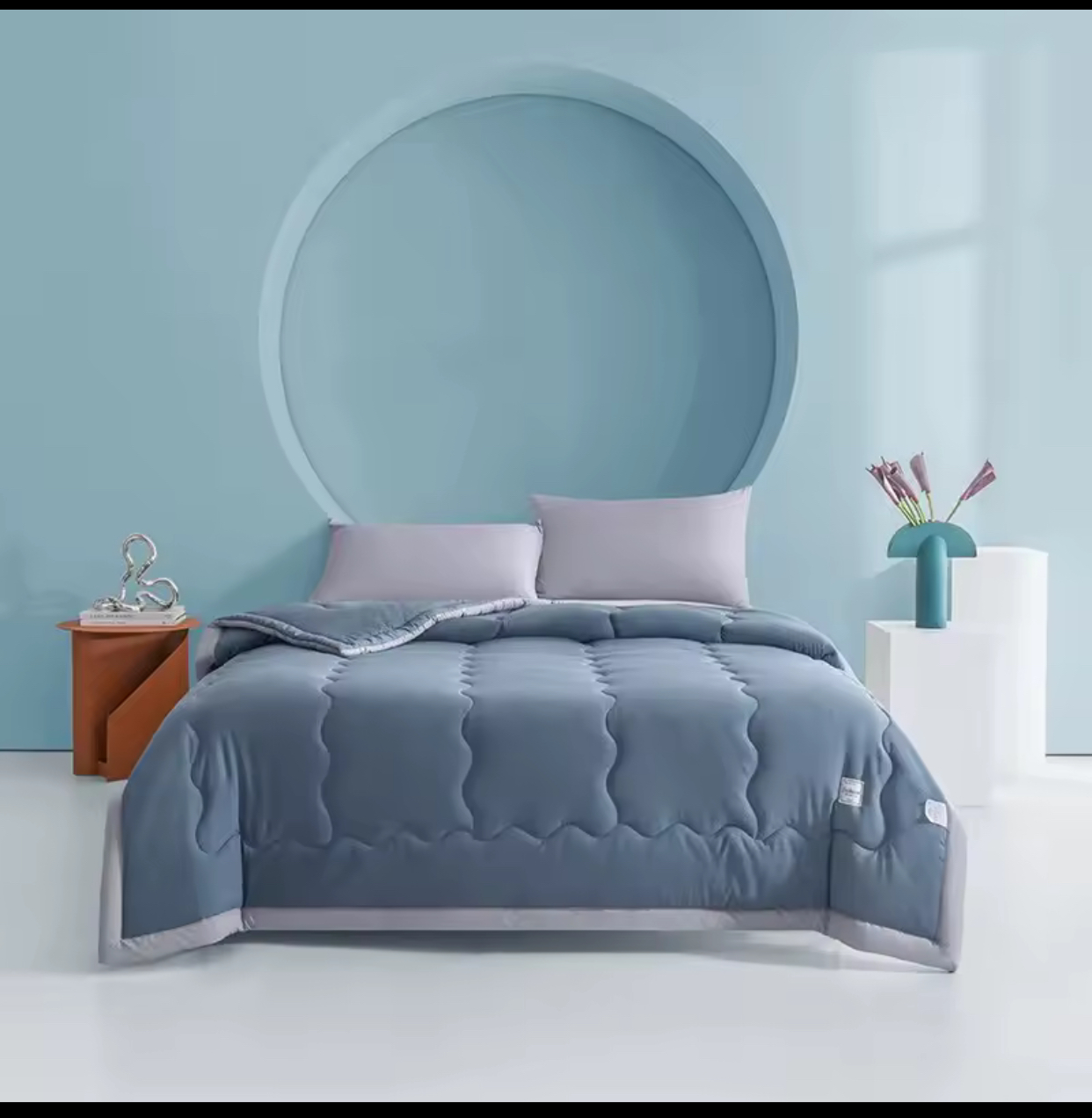 All-Season Lightweight Quilted Down Alternative Comforter – Ultra-Soft Slate Blue Breathable Duvet Insert with Classic Box Stitching and Corner Tabs