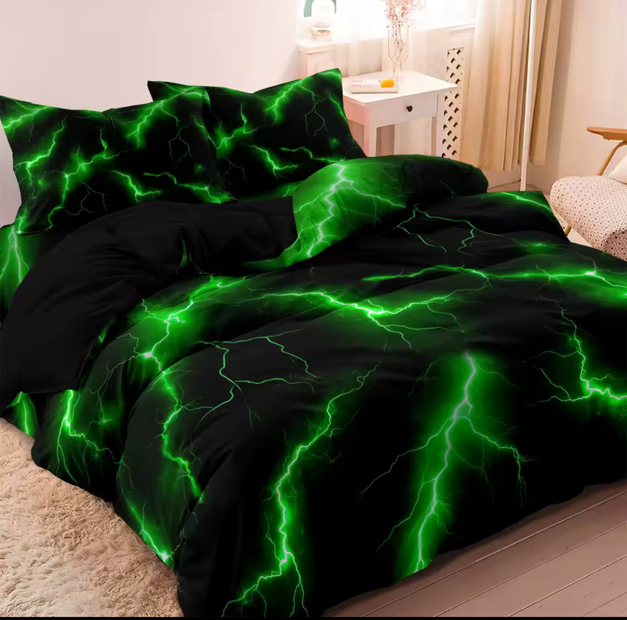 3D Electric Purple Lightning Comforter Cover Set – Dark Gothic Neon Thunderstorm Duvet Cover and Matching Pillowcases, Microfiber Cyberpunk Bedding Set 2