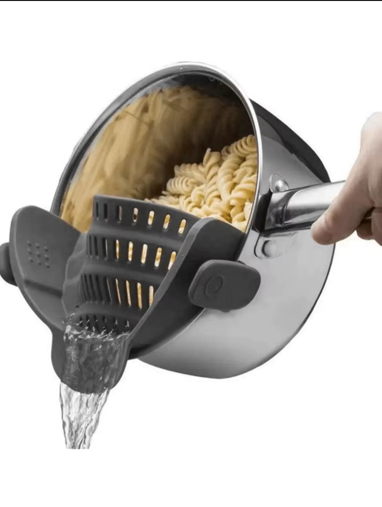 Snap-On Silicone Pot Strainer and Colander – Universal Clip-On Heat-Resistant Pasta Liquid Drainer for Saucepans, Skillets, and Mixing Bowls