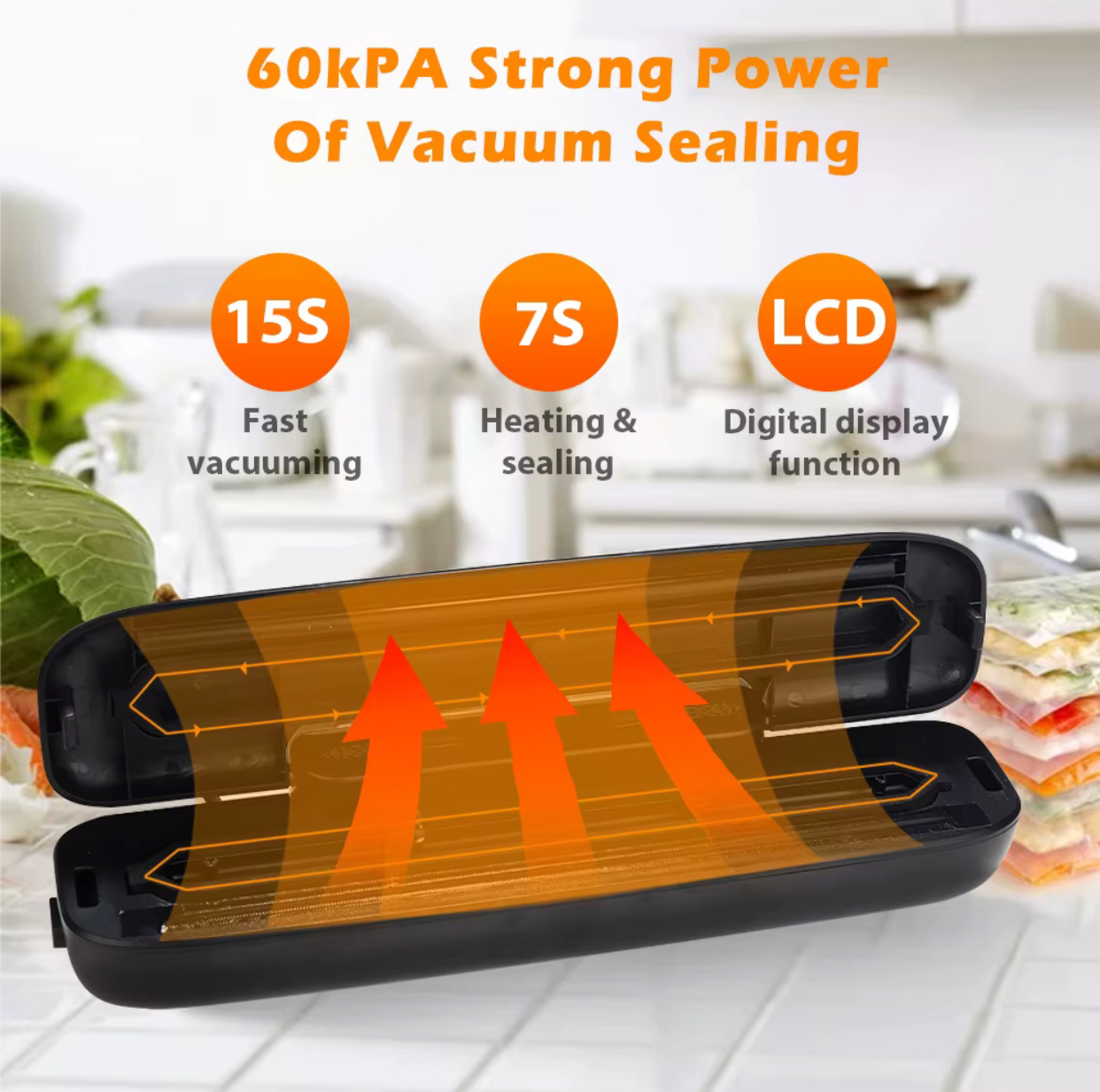 SaengQ Automatic Food Vacuum Sealer Machine – Intelligent Commercial Home Food Preserver with Digital LED Display, One-Touch Dry/Moist Sealing Modes, and Starter Bags 3