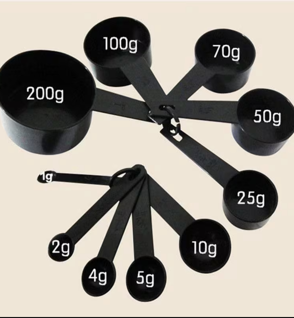 10-Piece Matte Black Measuring Cups and Spoons Set – Nesting Plastic Kitchen Set with Storage Rings for Baking and Cooking 2
