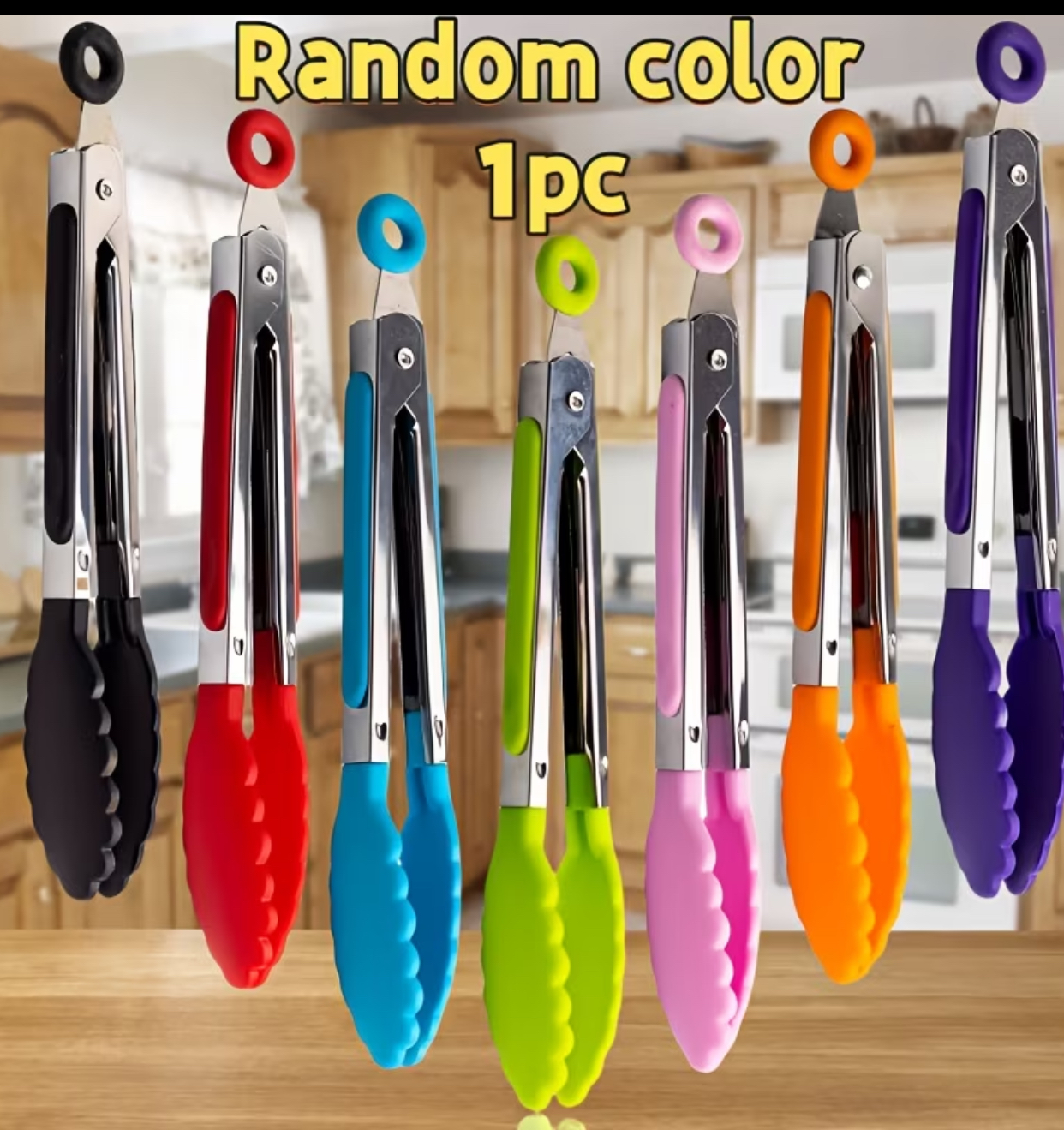 Silicone-Tipped Stainless Steel Kitchen Tongs – 8-Inch Cooking Tongs with Smart Ring-Pull Locking Mechanism and Heat-Resistant Scalloped Grips